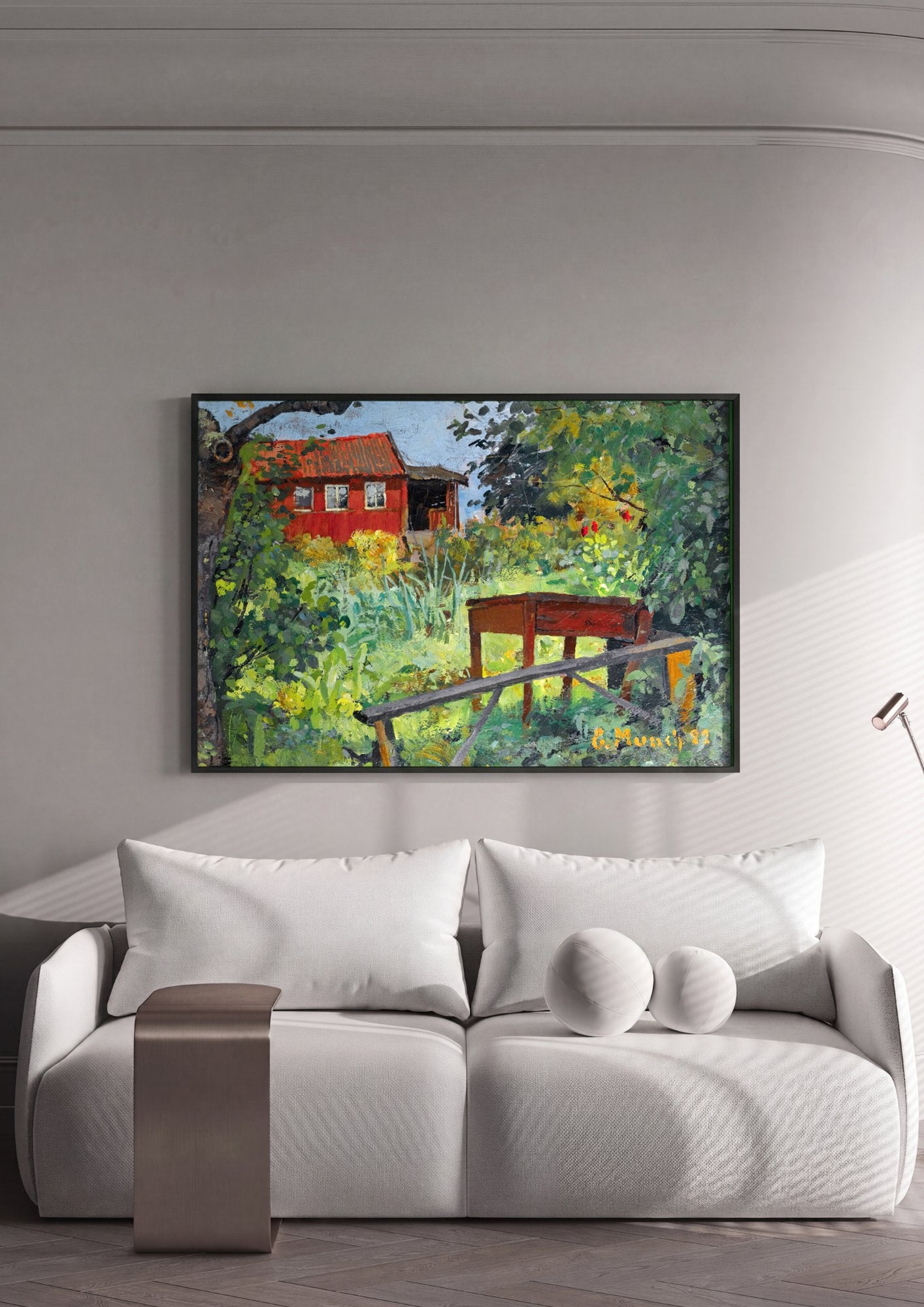 Quadro Decorativo Casa Vermelha e Jardim - Edvard Munch em ambiente decorado