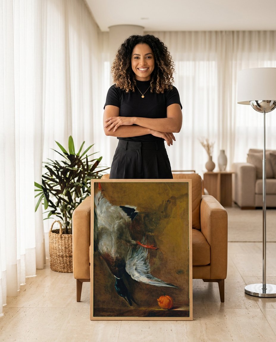 Quadro Decorativo Pato Pendurado - Chardin com modelo em ambiente