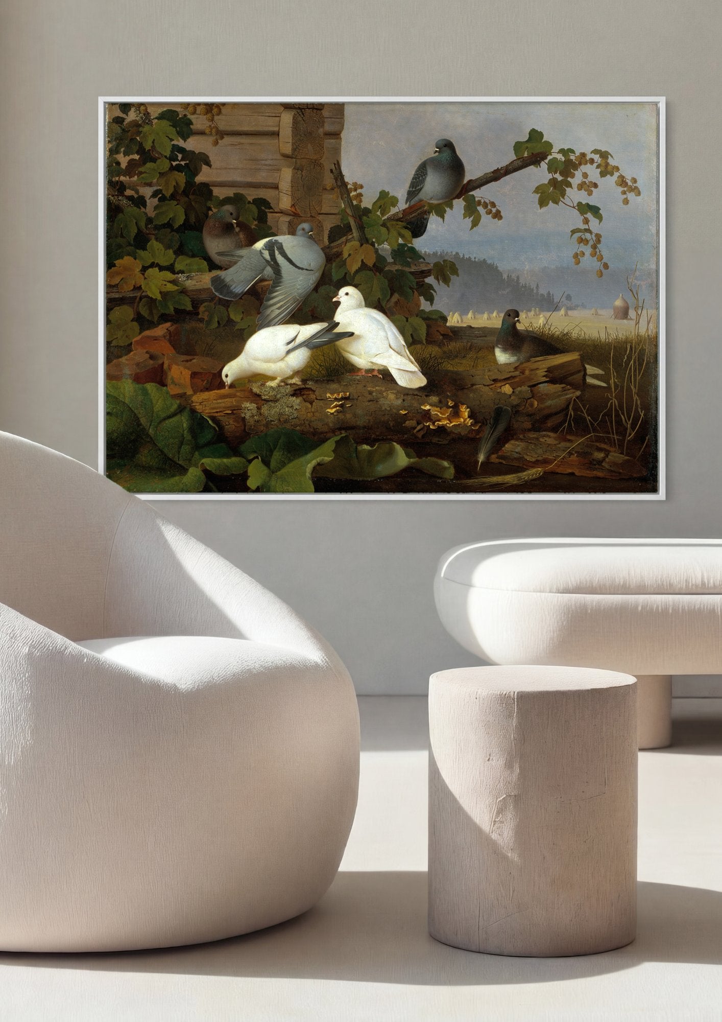 Quadro Decorativo Pombos no Campo - Ferdinand von Wright em ambiente decorado
