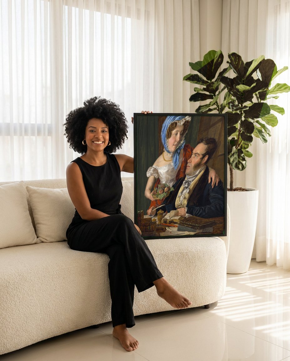 Quadro Decorativo A Oferta Gentil - Ferdinand Georg Waldmüller com modelo em ambiente