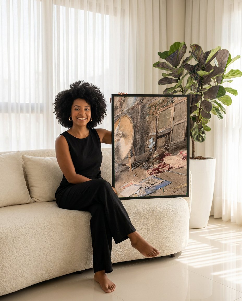 Quadro Decorativo Canto de Ateliê - Boldini com modelo em ambiente