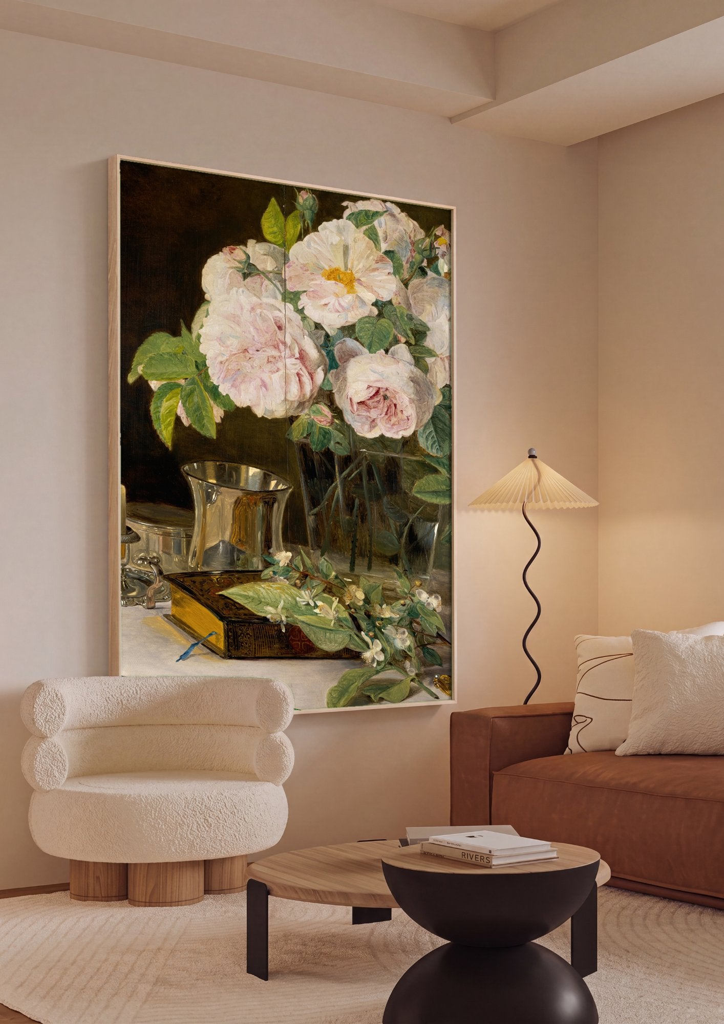 Quadro Decorativo Rosas e Objetos – Ferdinand Georg Waldmüller em ambiente decorado