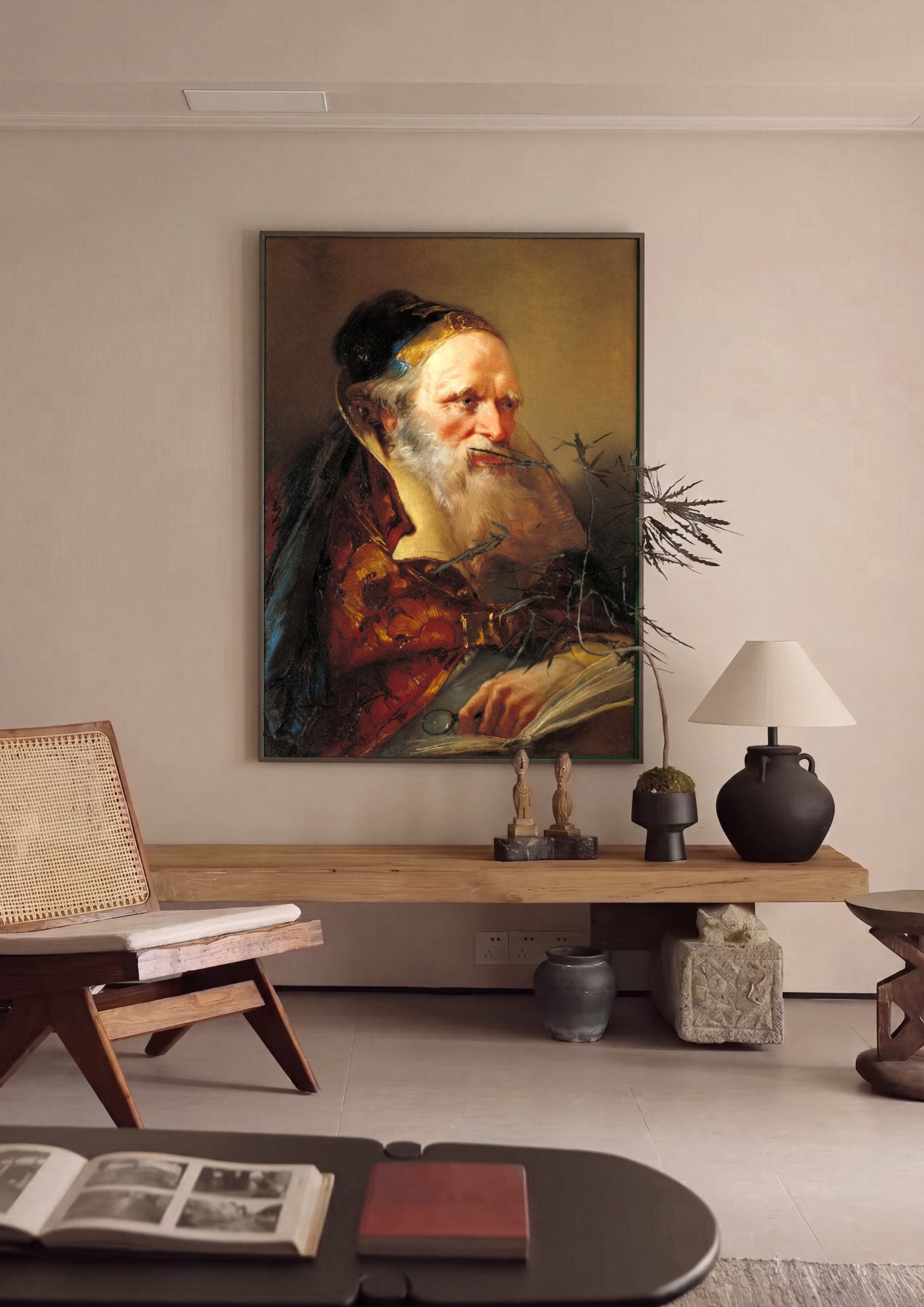 Quadro Decorativo 'O Filósofo' - Giovanni Domenico Tiepolo em ambiente decorado