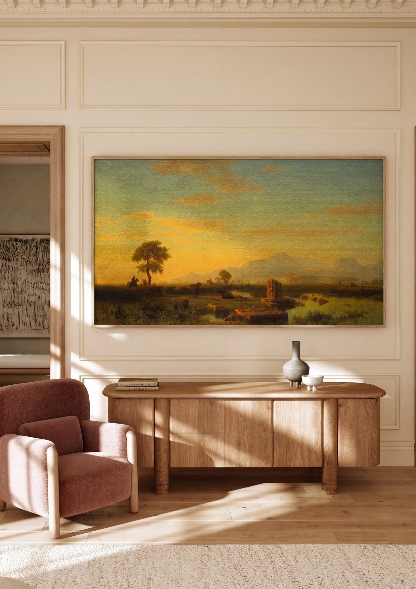 Quadro Decorativo Campo Romano ao Pôr do Sol - Albert Bierstadt em ambiente decorado