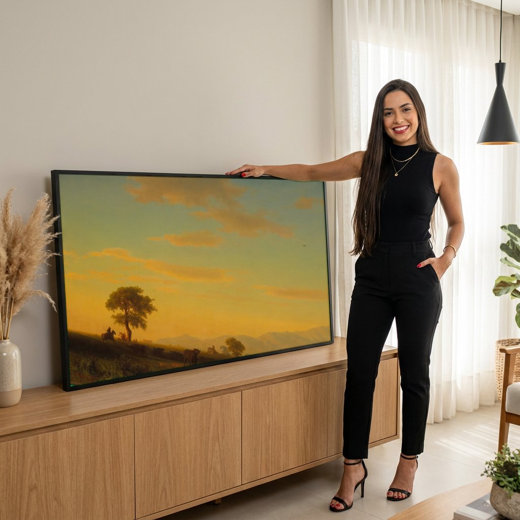 Quadro Decorativo Campo Romano ao Pôr do Sol - Albert Bierstadt com modelo em ambiente