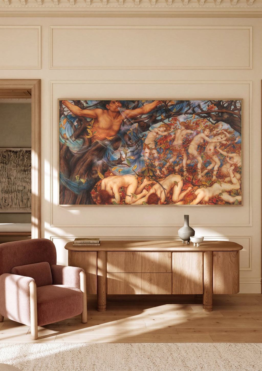 Quadro Decorativo Boreas e as Ninfas do Outono - Evelyn De Morgan em ambiente decorado