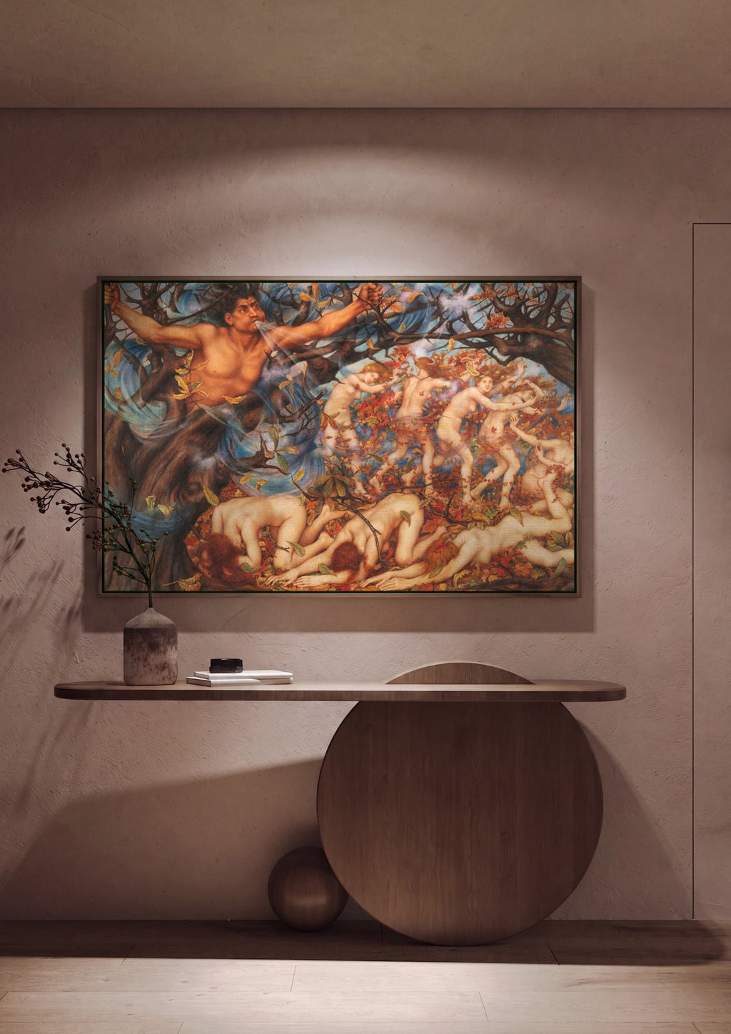 Quadro Decorativo Boreas e as Ninfas do Outono - Evelyn De Morgan em ambiente decorado