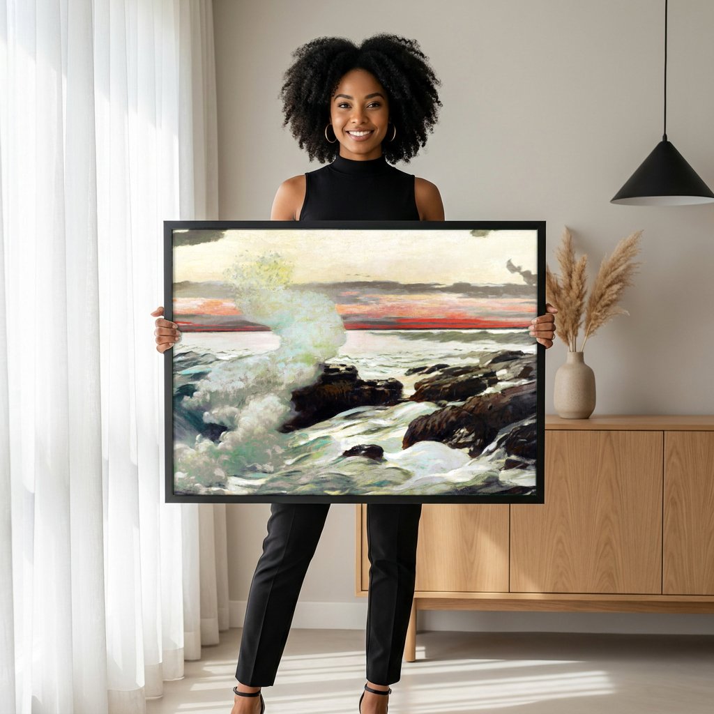 Quadro Decorativo Mar Revolto ao Pôr do Sol - Winslow Homer com modelo em ambiente
