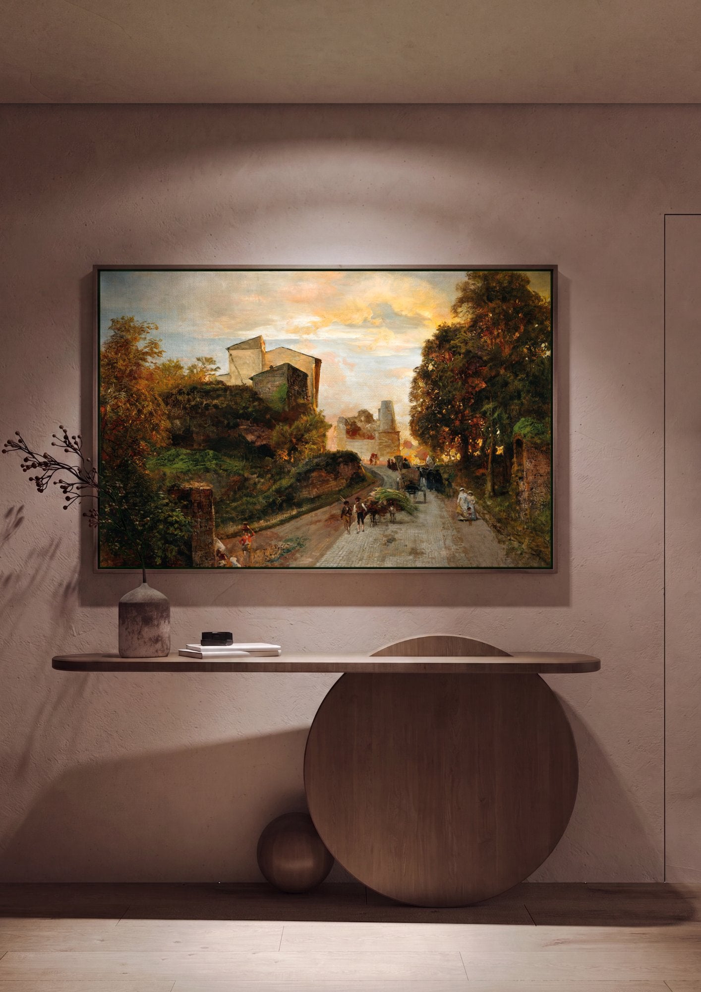 Quadro Decorativo Cena Urbana ao Pôr do Sol - Oswald Achenbach em ambiente decorado