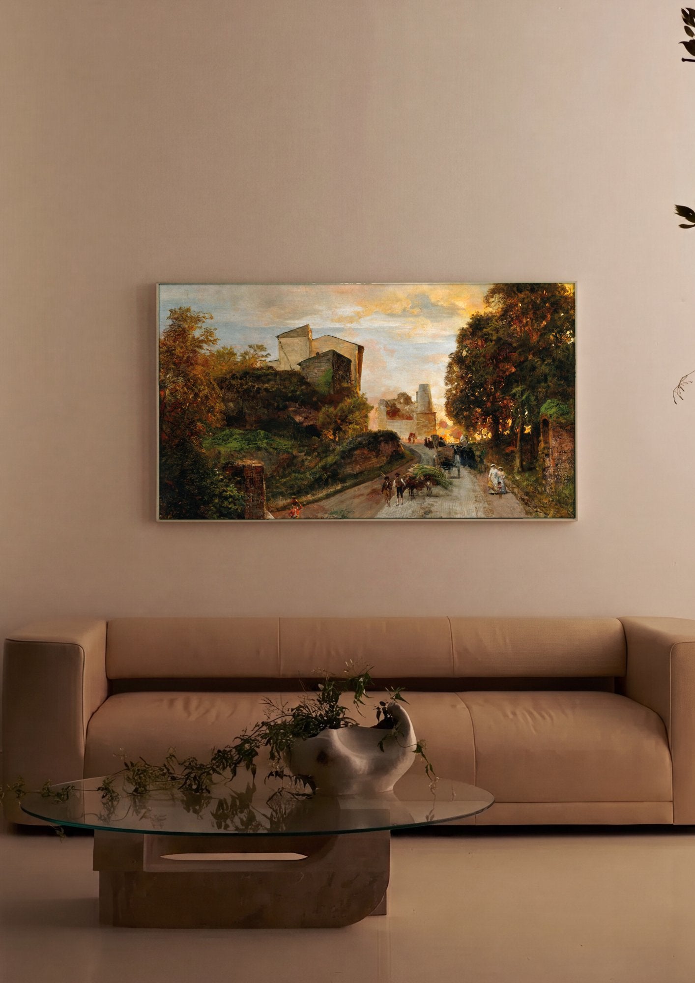 Quadro Decorativo Cena Urbana ao Pôr do Sol - Oswald Achenbach em ambiente decorado