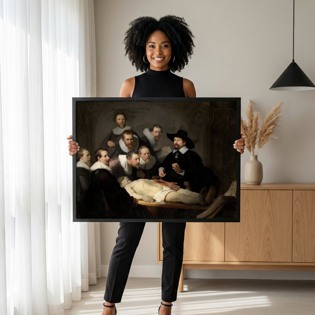 Quadro Decorativo A Lição de Anatomia do Dr. Tulp - Rembrandt com modelo em ambiente