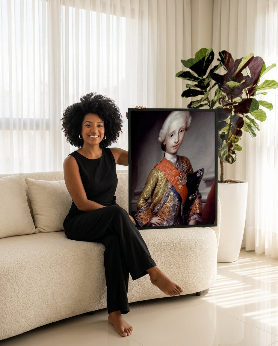 Quadro Decorativo Retrato do Infante Dom Luís de Bourbon - Mengs com modelo em ambiente