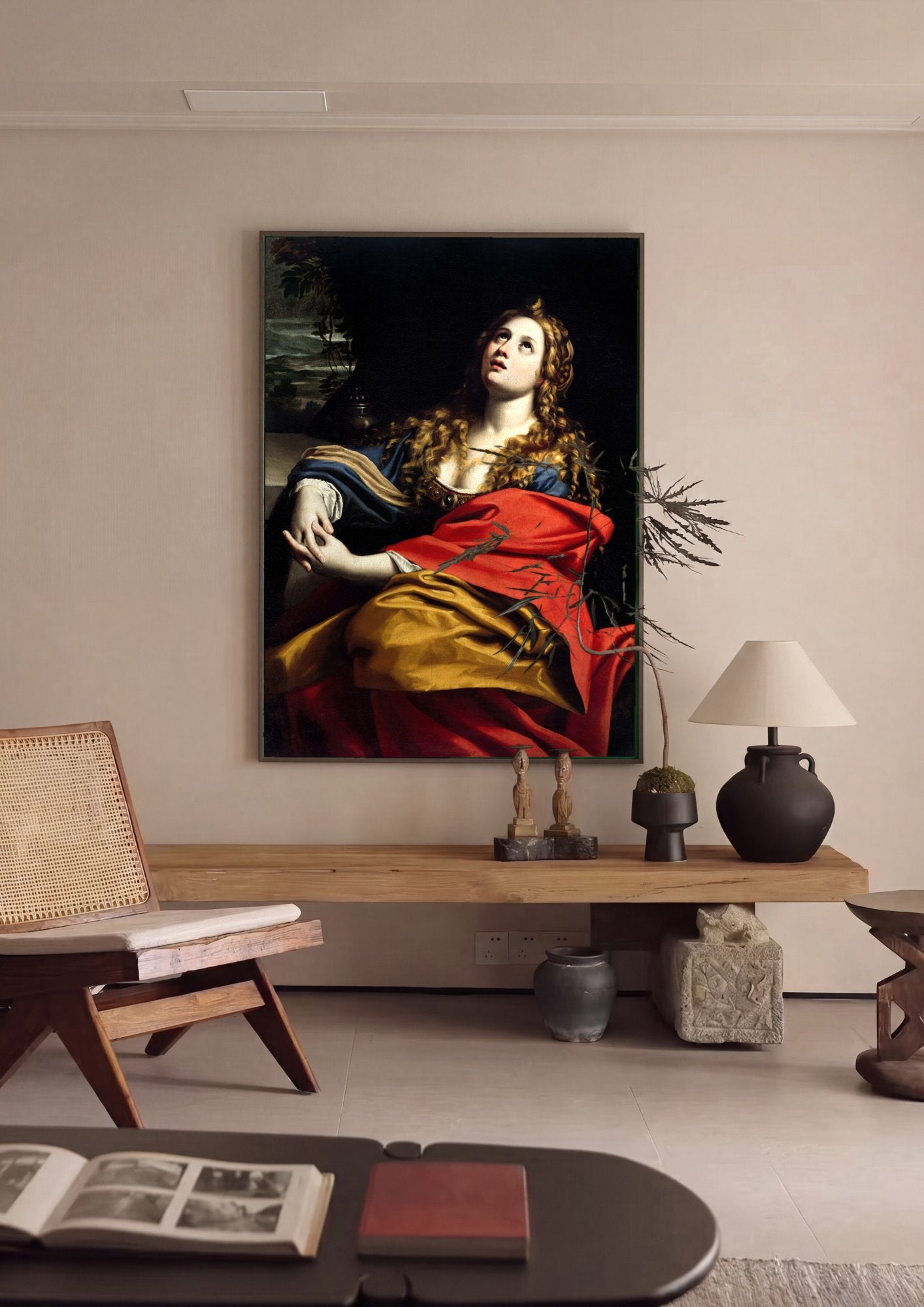 Quadro Decorativo Madalena Penitente - Domenichino em ambiente decorado