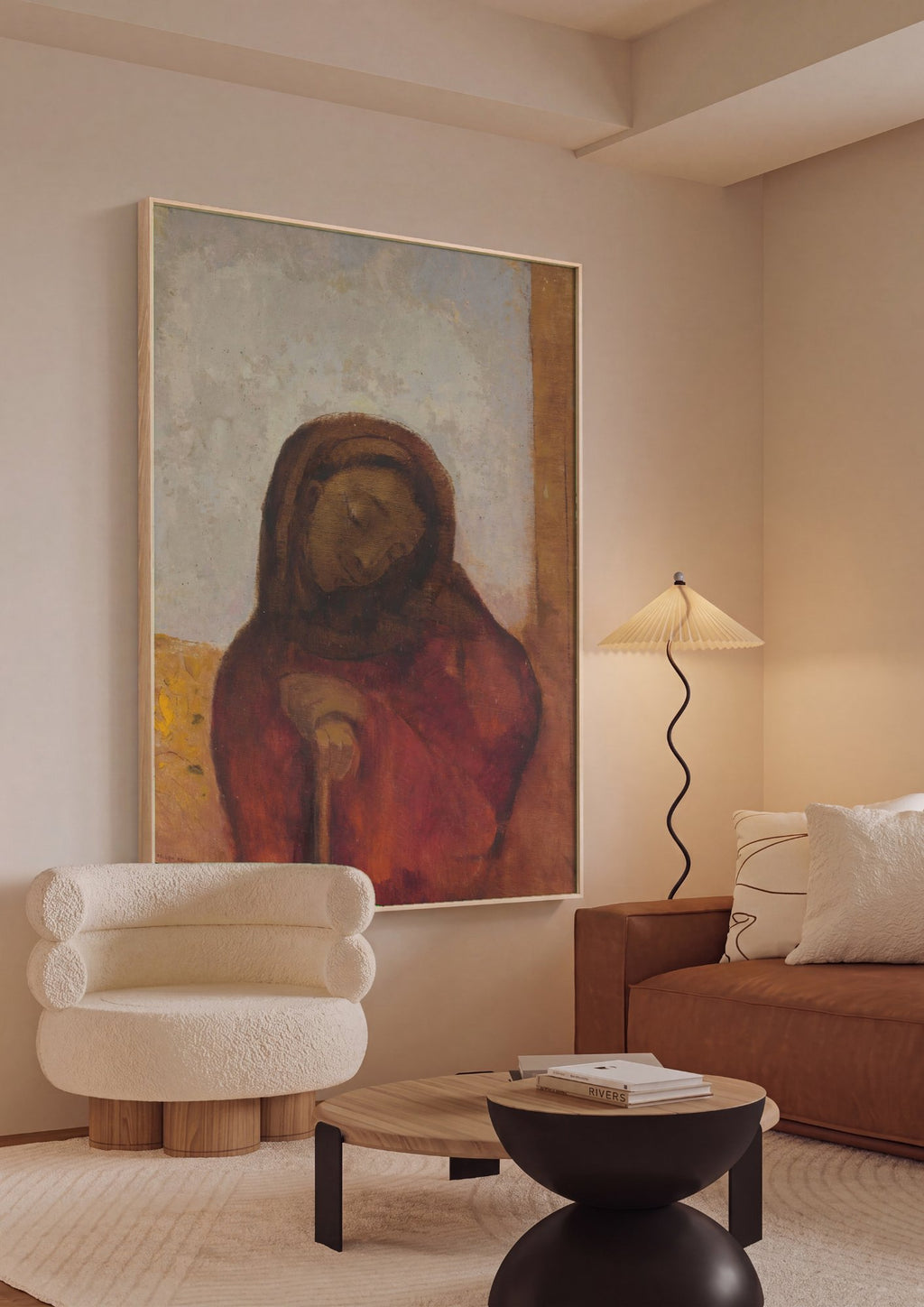 Quadro Decorativo A Virgem - Odilon Redon em ambiente decorado