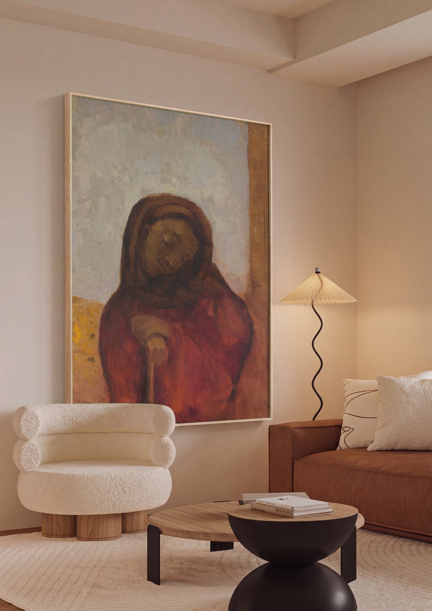Quadro Decorativo A Virgem - Odilon Redon em ambiente decorado