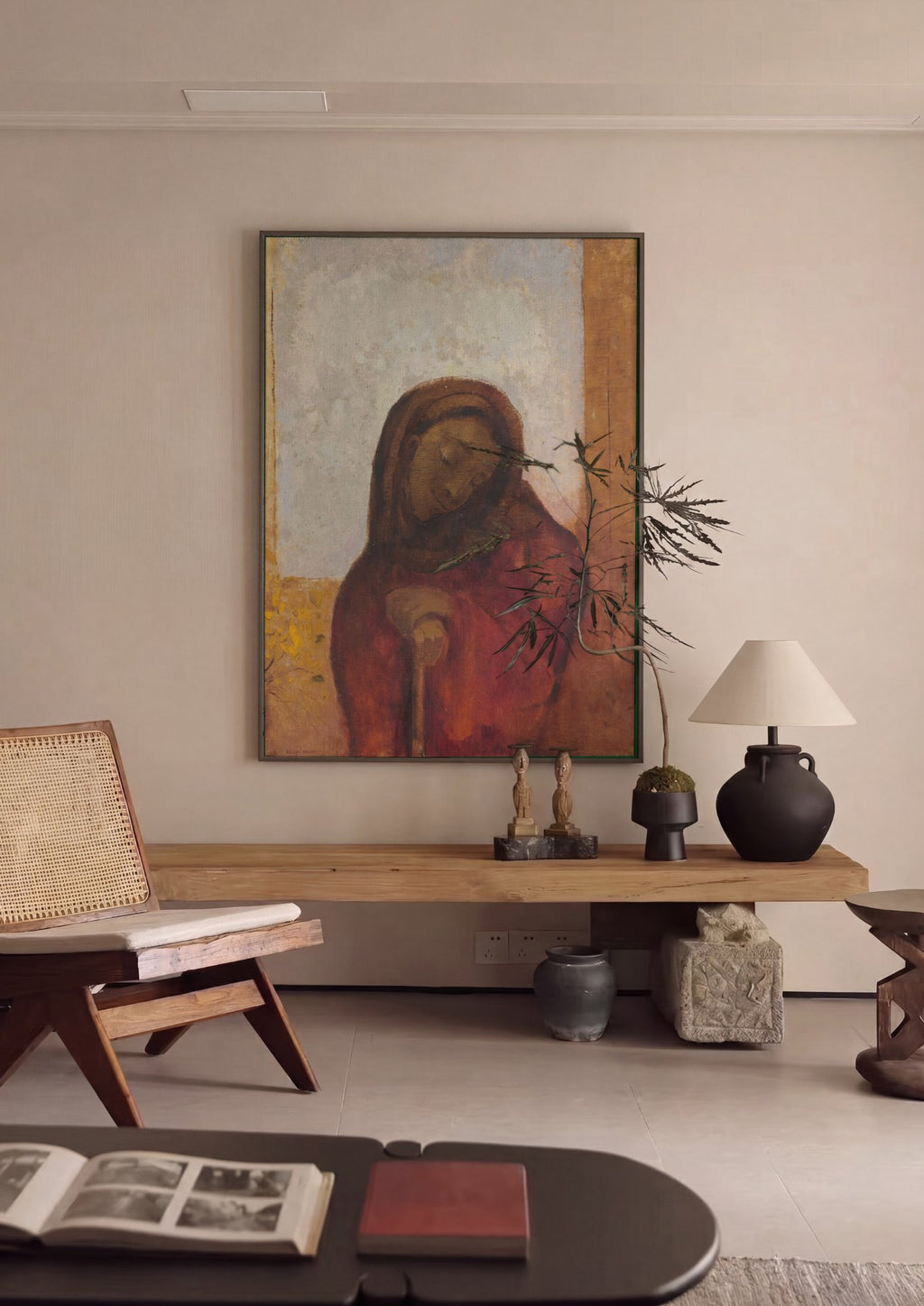 Quadro Decorativo A Virgem - Odilon Redon em ambiente decorado