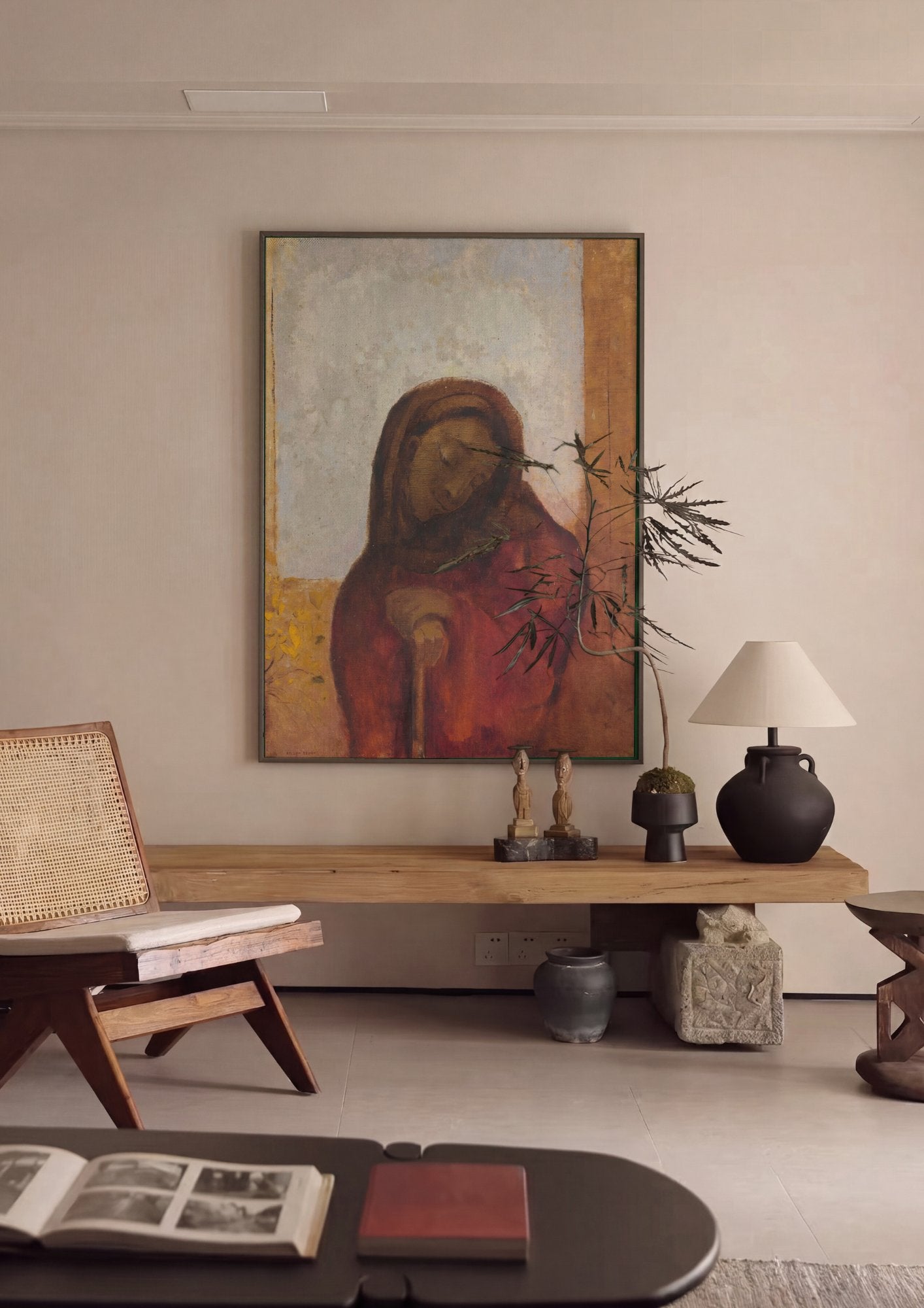 Quadro Decorativo A Virgem - Odilon Redon em ambiente decorado