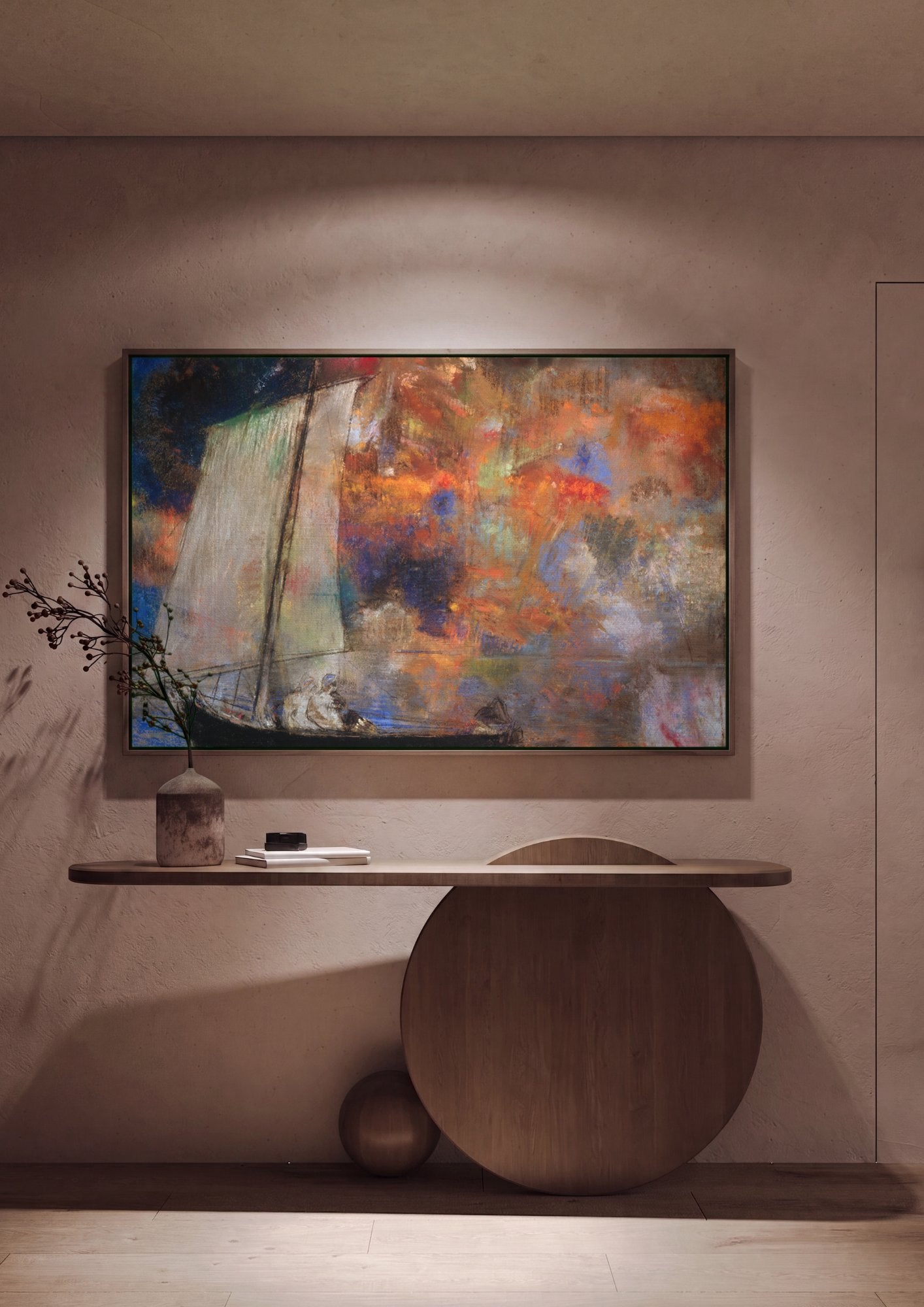 Quadro Decorativo A Barca - Odilon Redon em ambiente decorado