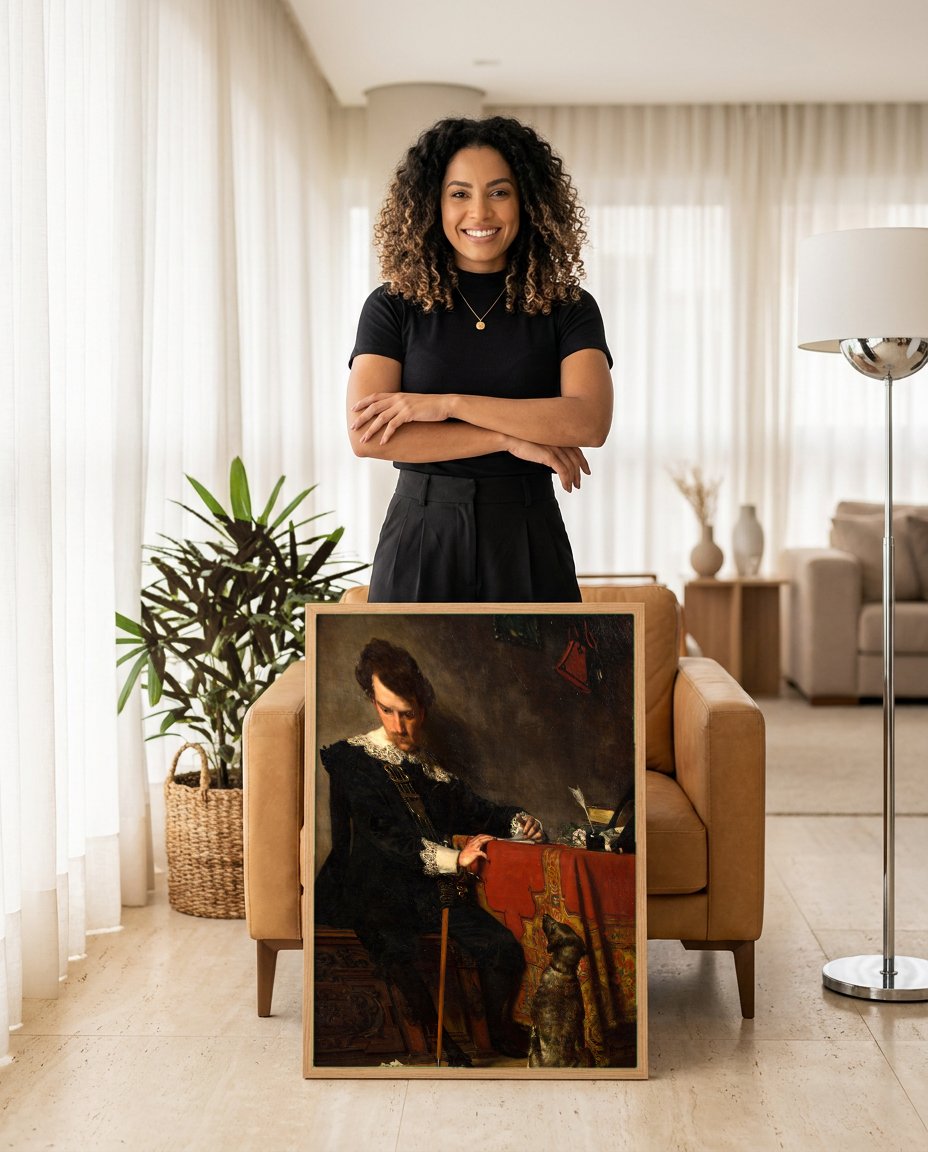Quadro Decorativo O Poeta (ou O Pensador) - Wladyslaw Czachórski com modelo em ambiente