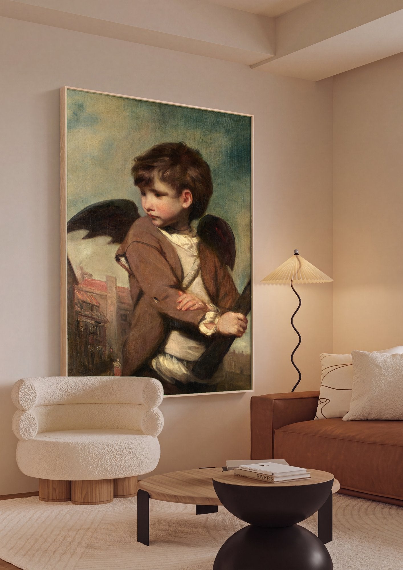 Quadro Decorativo 'Cupido como Acendedor' - Sir Joshua Reynolds em ambiente decorado