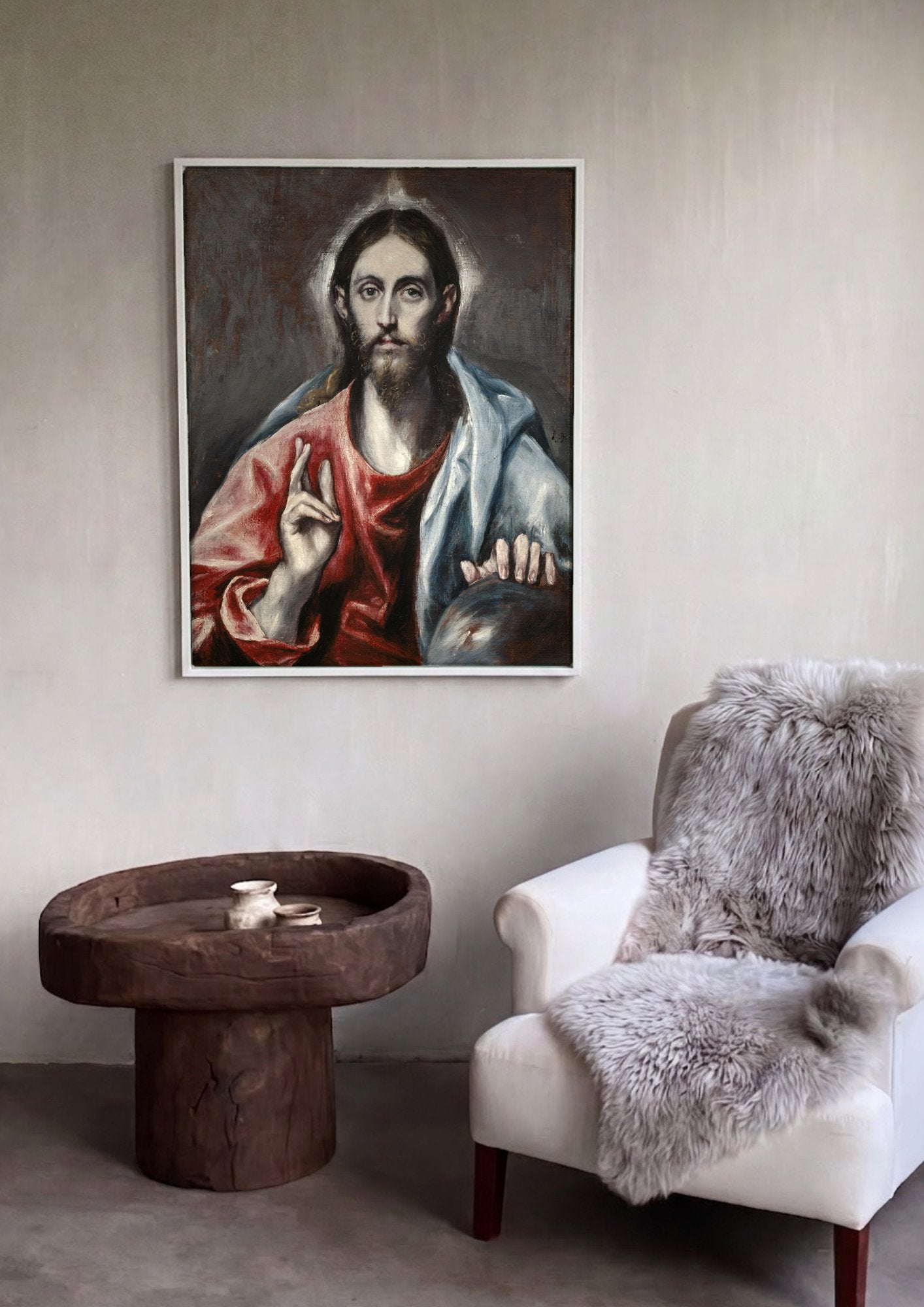 Quadro Decorativo Jesus Cristo Salvador do Mundo - El Greco em ambiente decorado