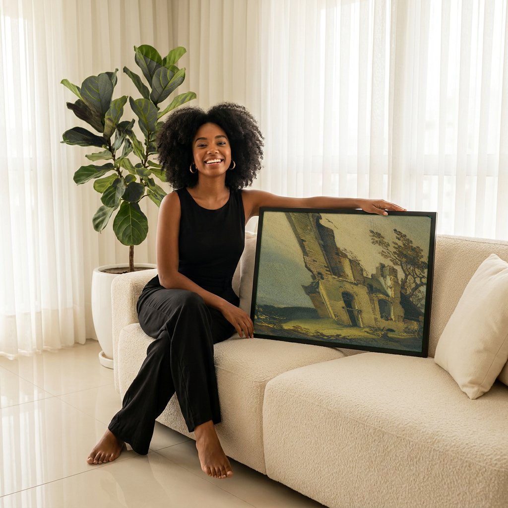 Quadro Decorativo Ruínas com Anjo Voador - Abraham Bloemaert com modelo em ambiente