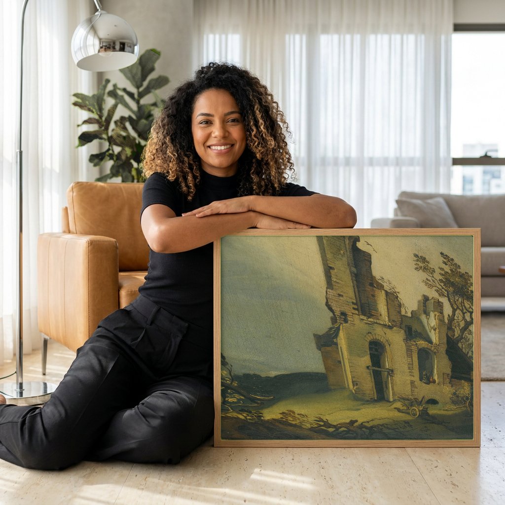 Quadro Decorativo Ruínas com Anjo Voador - Abraham Bloemaert com modelo em ambiente
