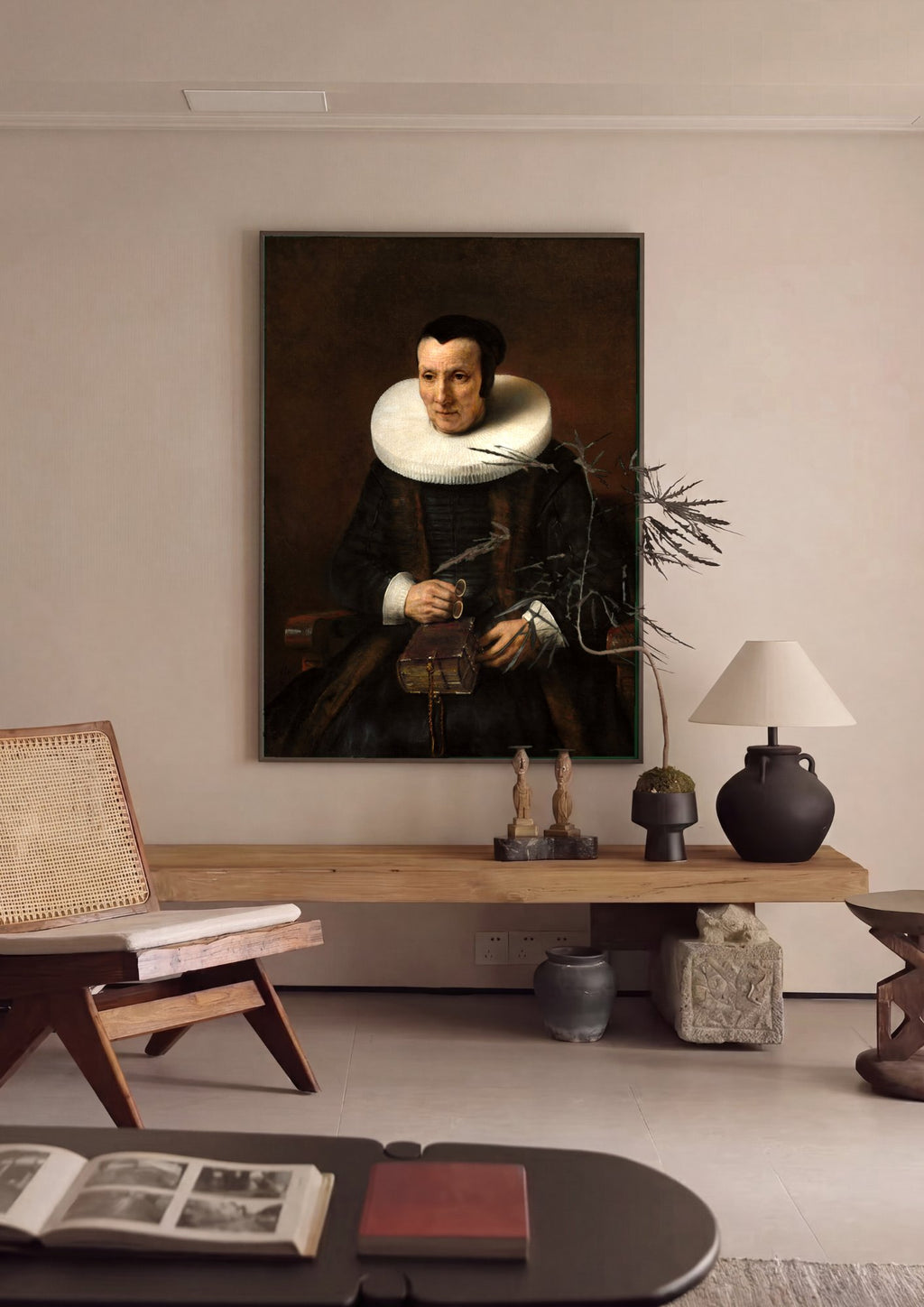 Quadro Decorativo Retrato de Mulher Idosa - Rembrandt em ambiente decorado