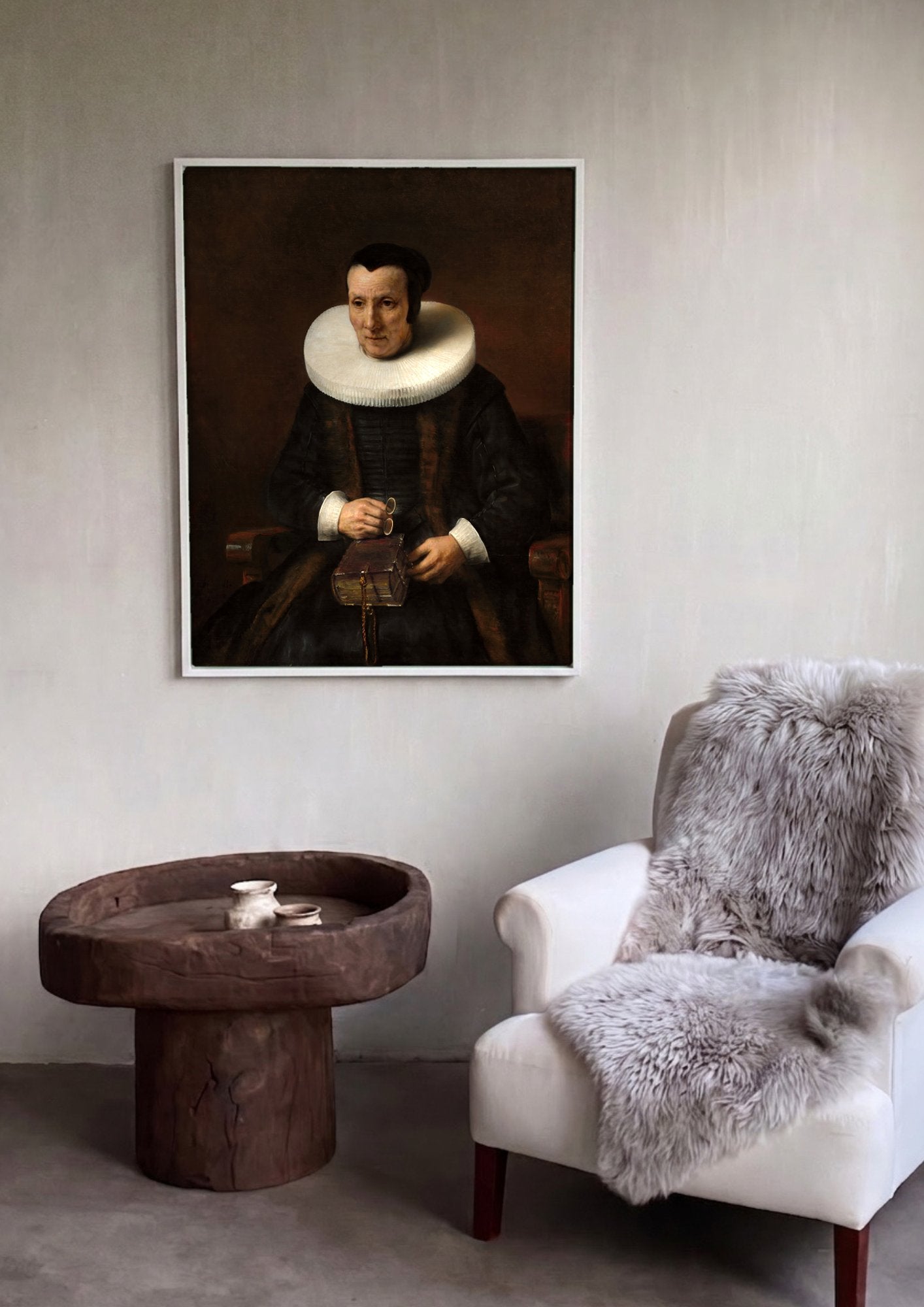 Quadro Decorativo Retrato de Mulher Idosa - Rembrandt em ambiente decorado