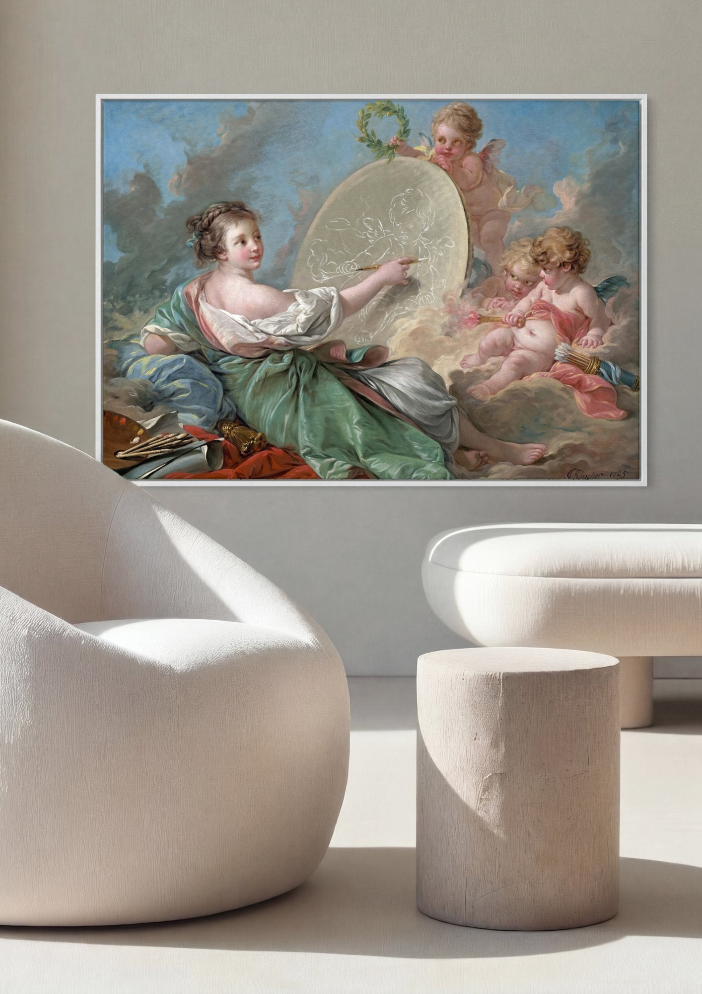 Quadro Decorativo A Pintora e os Cupidos - François Boucher em ambiente decorado