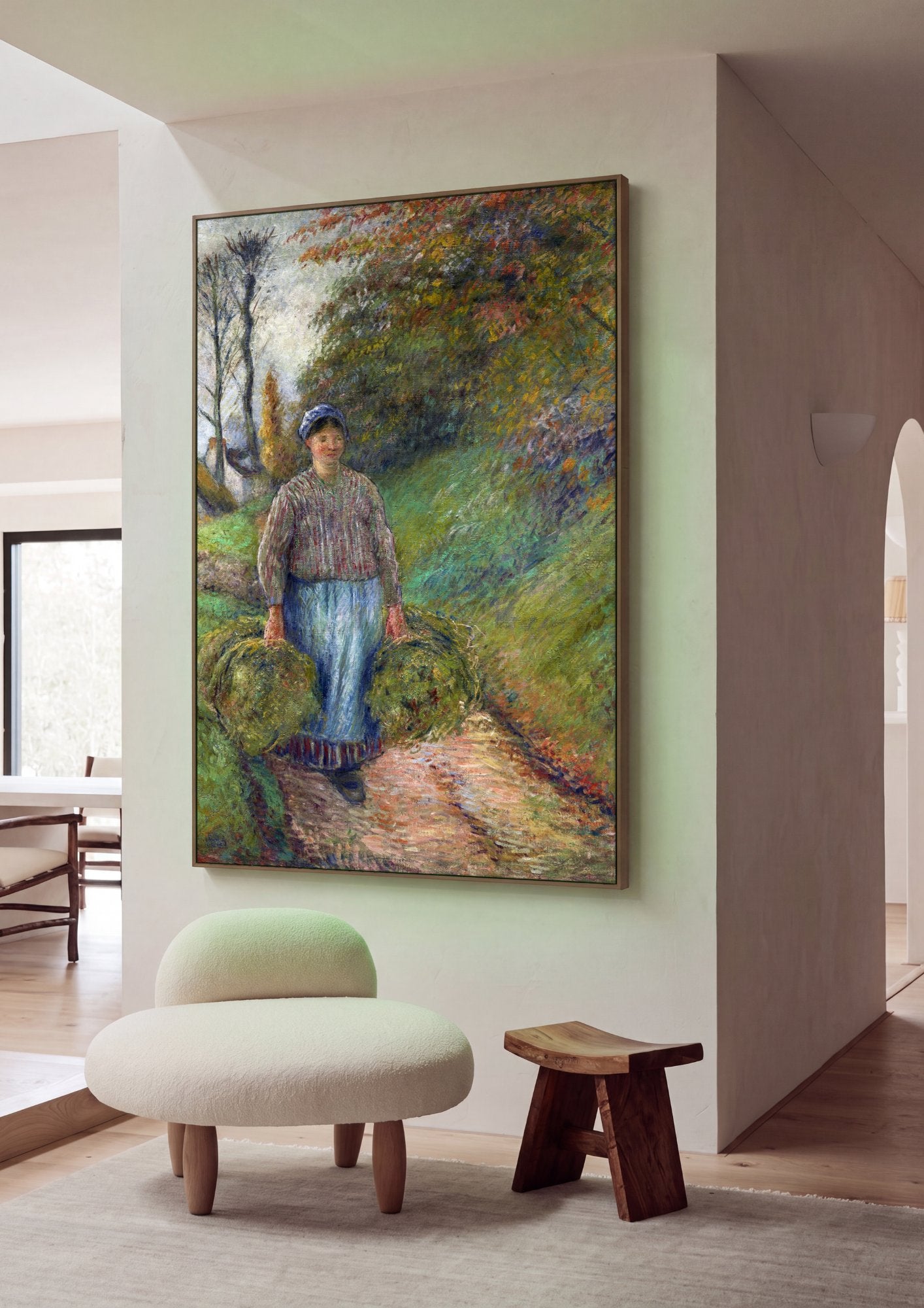 Quadro Decorativo A Camponesa com Fardos de Feno - Pissarro em ambiente decorado