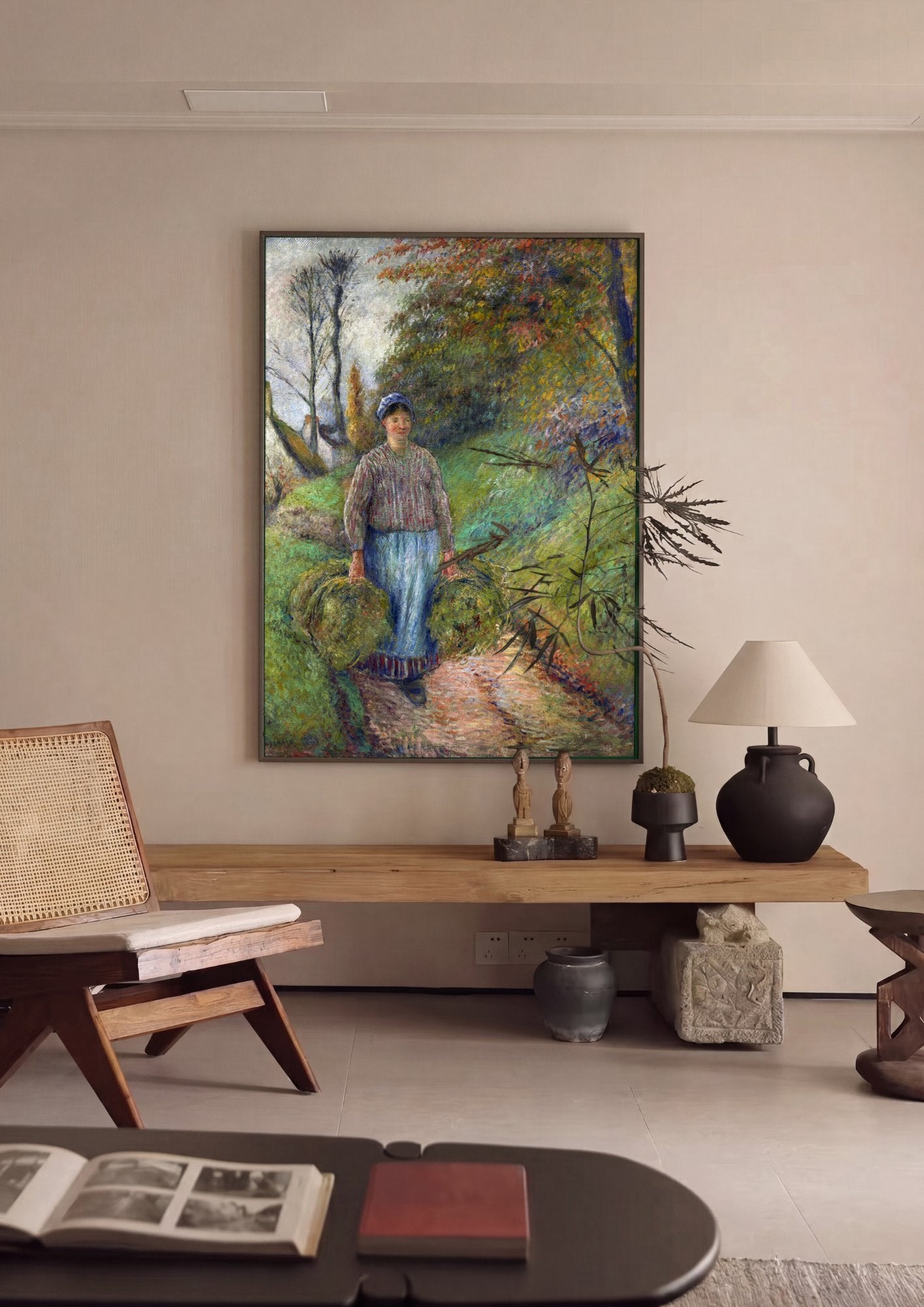 Quadro Decorativo A Camponesa com Fardos de Feno - Pissarro em ambiente decorado