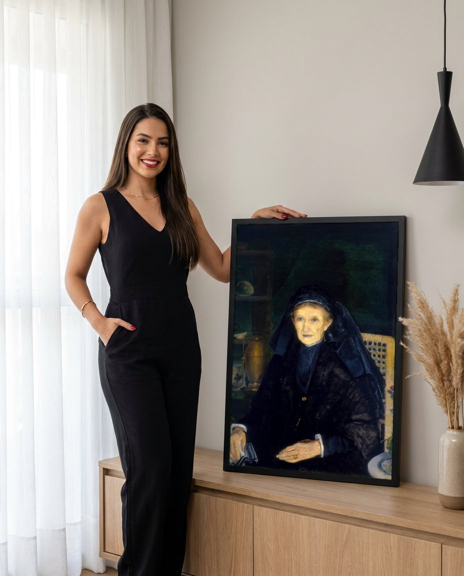 Quadro Decorativo Retrato de Mulher Idosa - George Bellows com modelo em ambiente