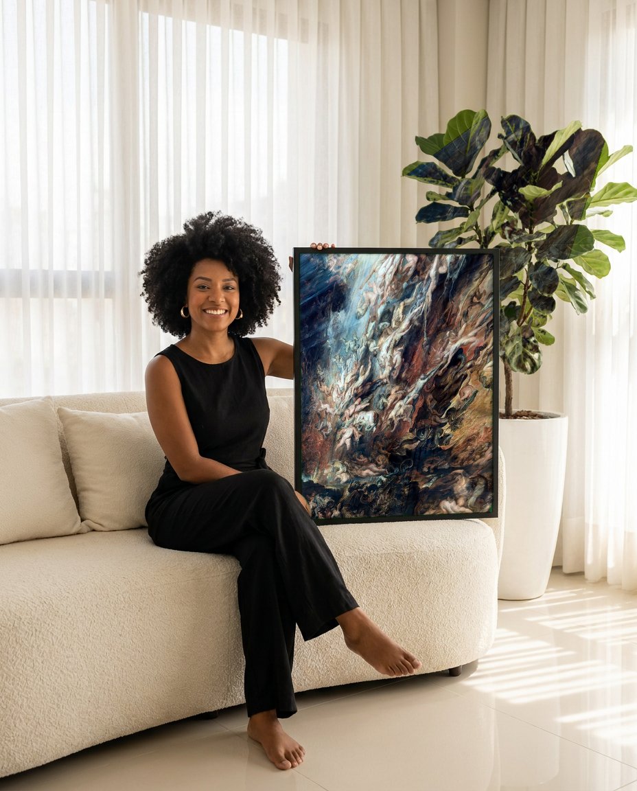 Quadro Decorativo A Queda dos Condenados - Rubens com modelo em ambiente