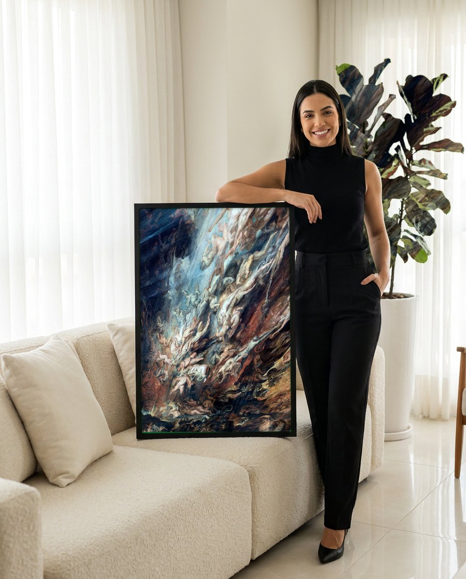 Quadro Decorativo A Queda dos Condenados - Rubens com modelo em ambiente
