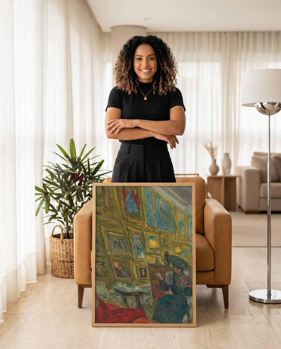 Quadro Decorativo A Conversa Íntima - Édouard Vuillard com modelo em ambiente