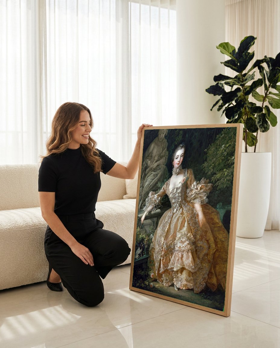 Quadro Decorativo A Marquesa de Pompadour - François Boucher com modelo em ambiente