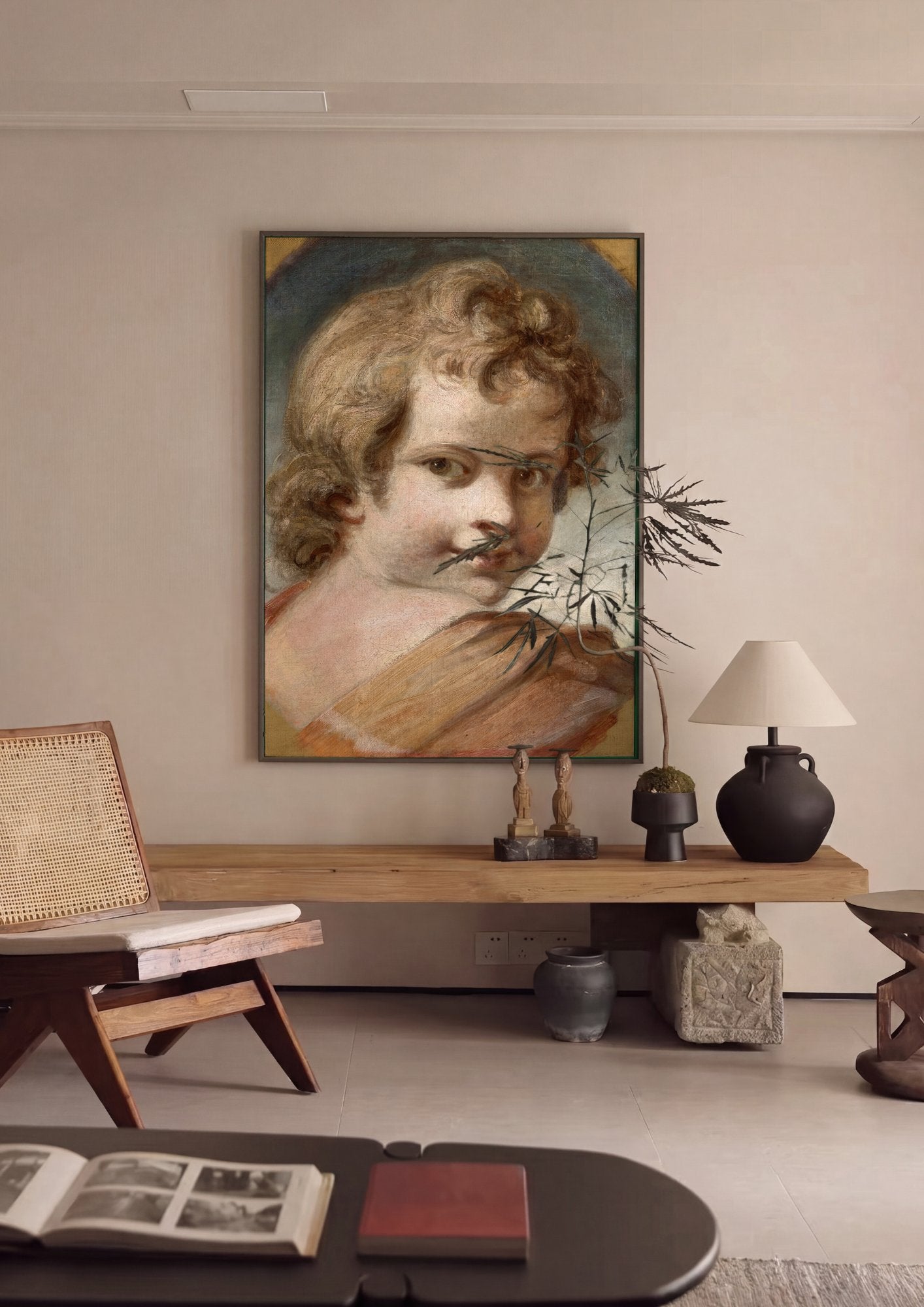 Quadro Decorativo Criança com Cachos Dourados - Sir Joshua Reynolds em ambiente decorado