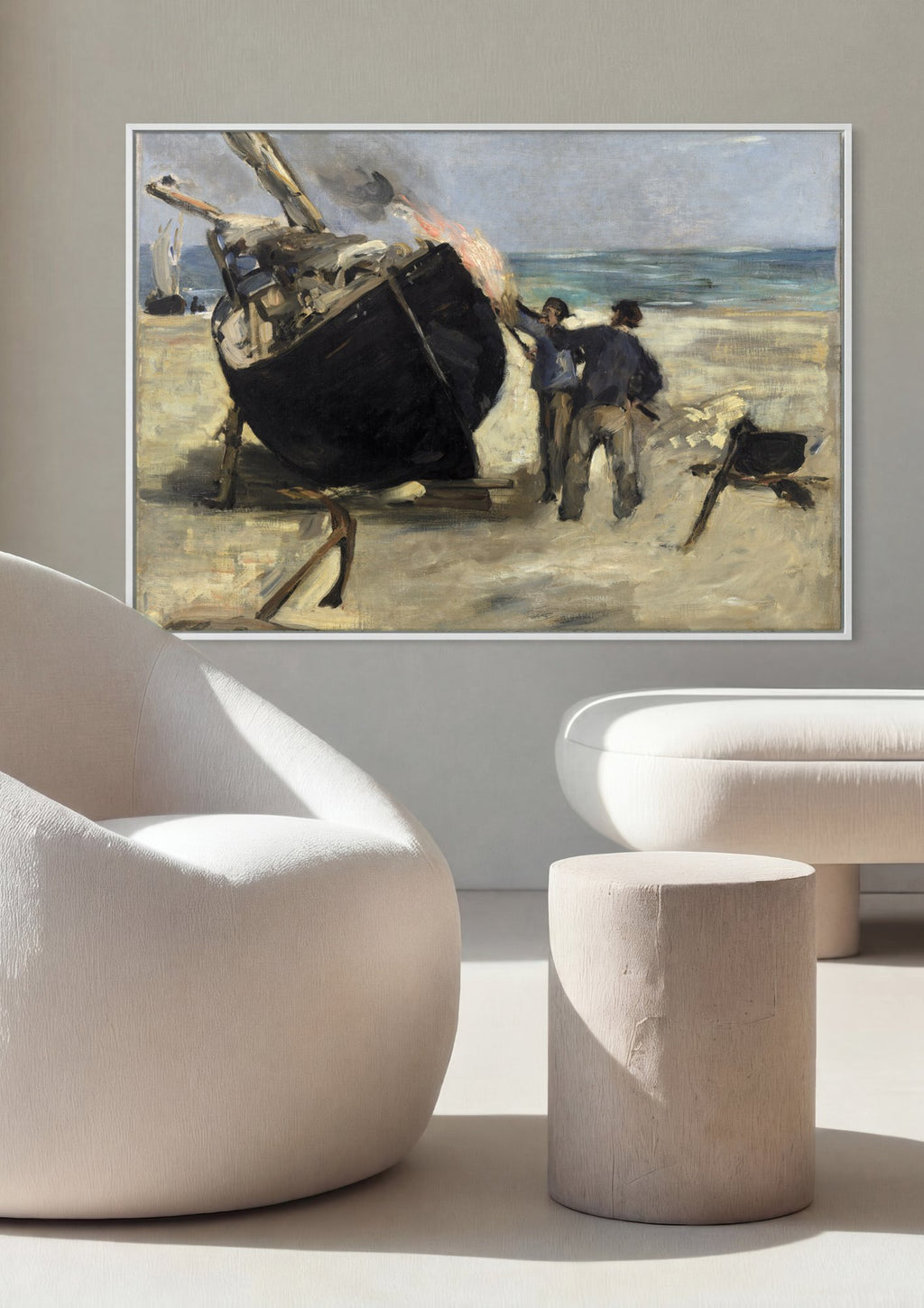 Quadro Decorativo A Queima do Barco - Edouard Manet em ambiente decorado