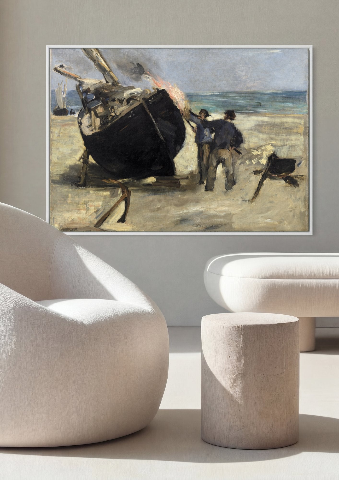 Quadro Decorativo A Queima do Barco - Edouard Manet em ambiente decorado