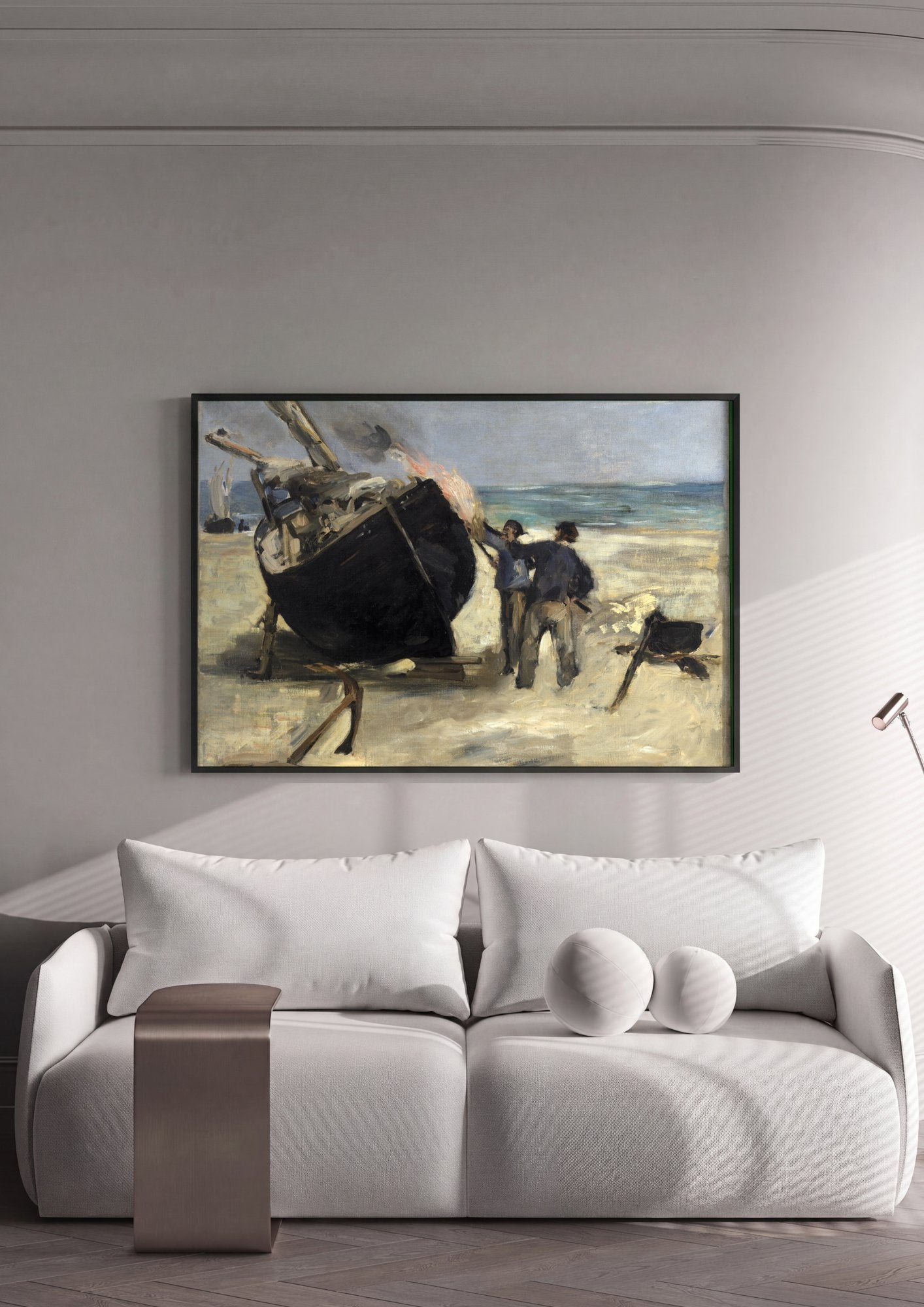 Quadro Decorativo A Queima do Barco - Edouard Manet em ambiente decorado