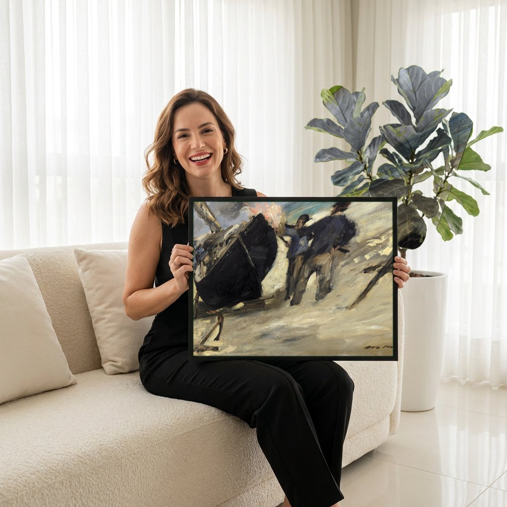 Quadro Decorativo A Queima do Barco - Edouard Manet com modelo em ambiente