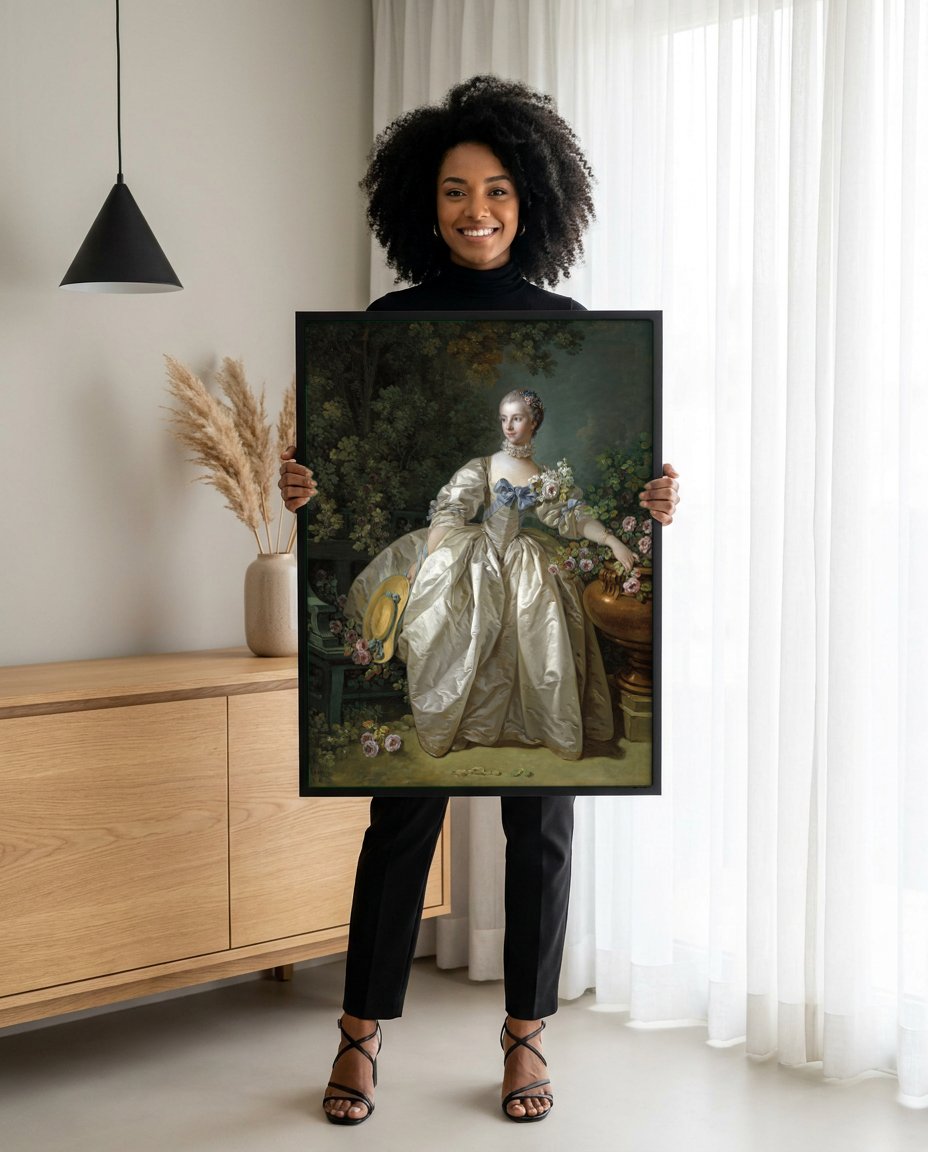 Quadro Decorativo A Marquesa de Pompadour - François Boucher com modelo em ambiente