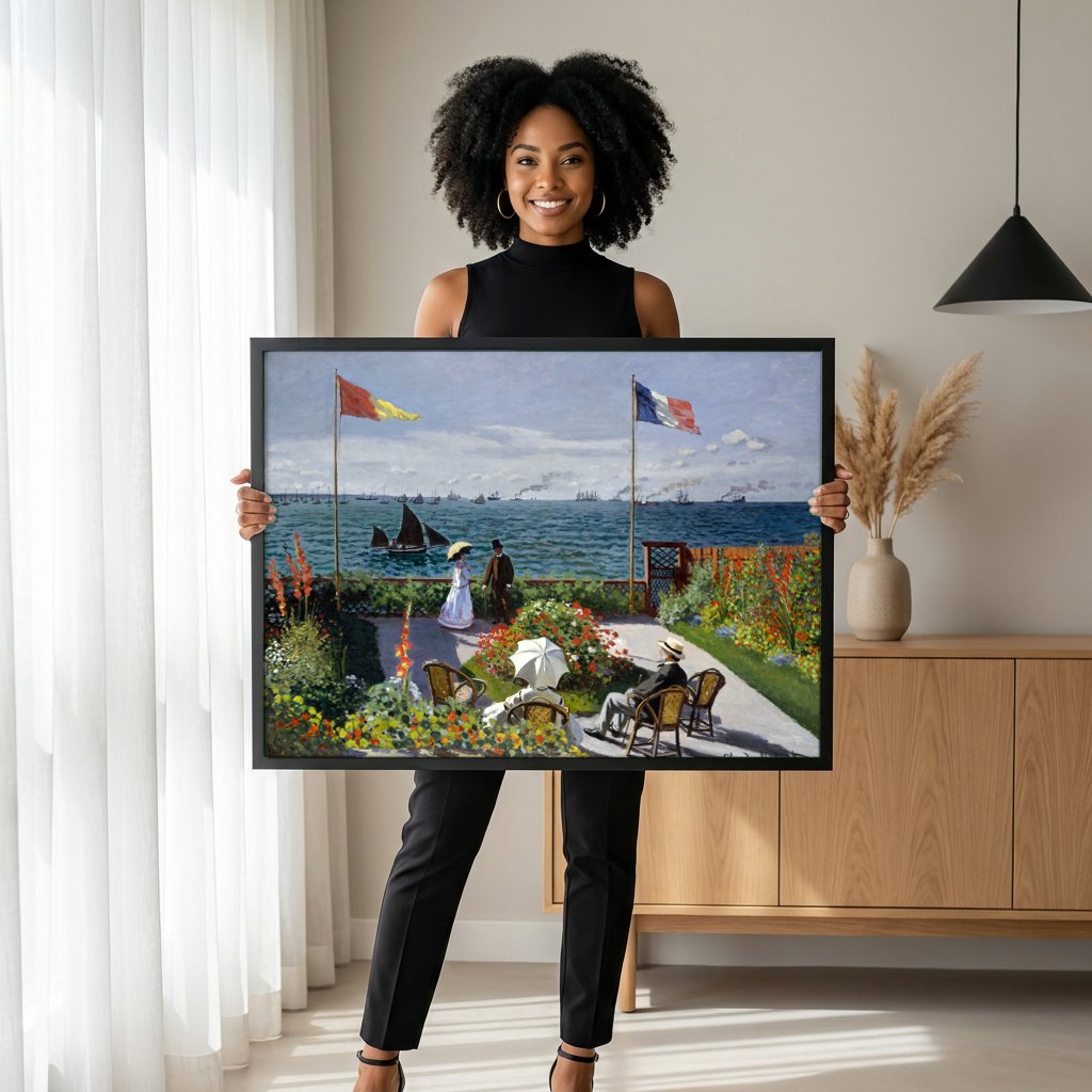 Quadro Decorativo Jardins em Sainte-Adresse - Claude Monet com modelo em ambiente