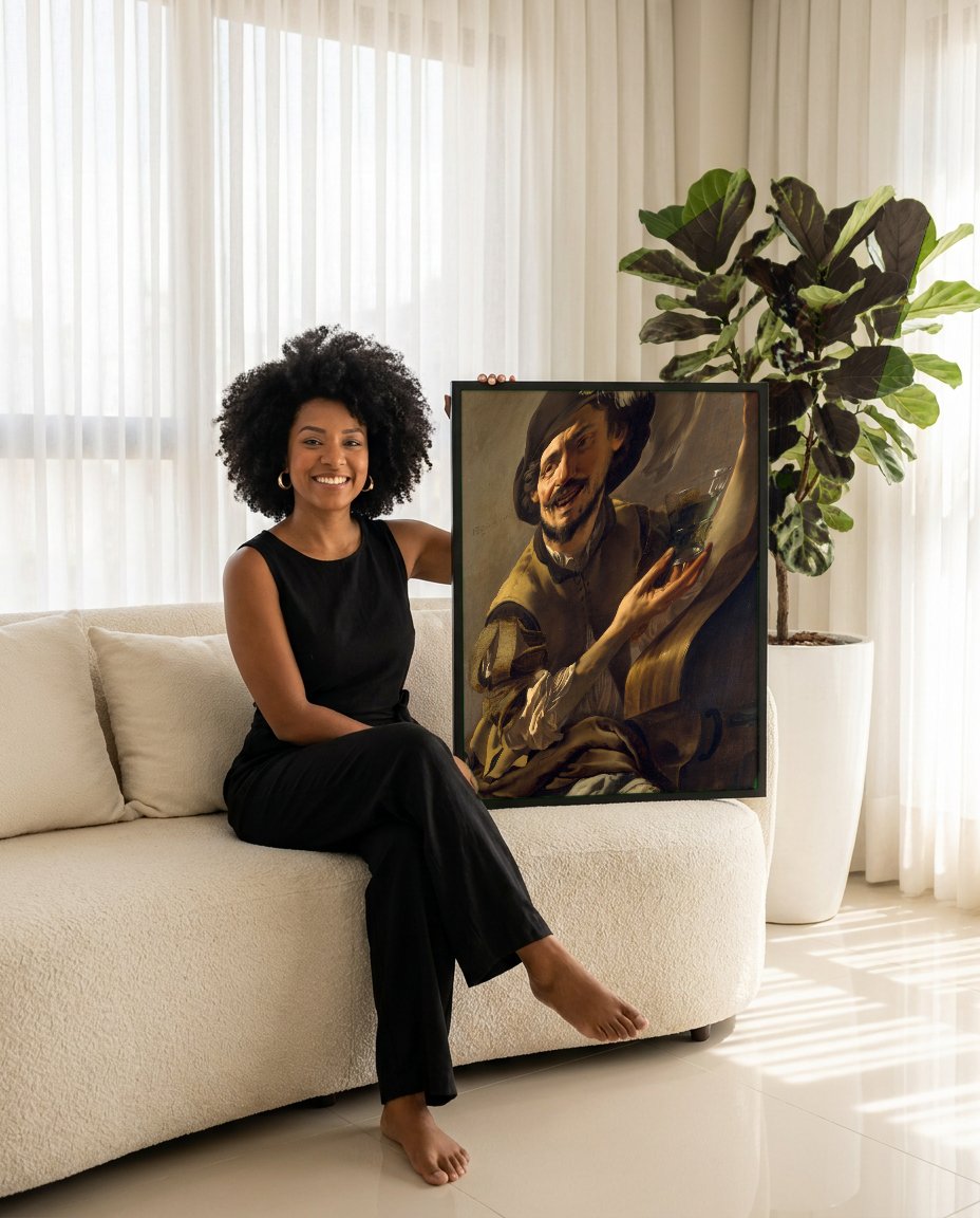 Quadro Decorativo O Cantor Alegre - Hendrick ter Brugghen com modelo em ambiente