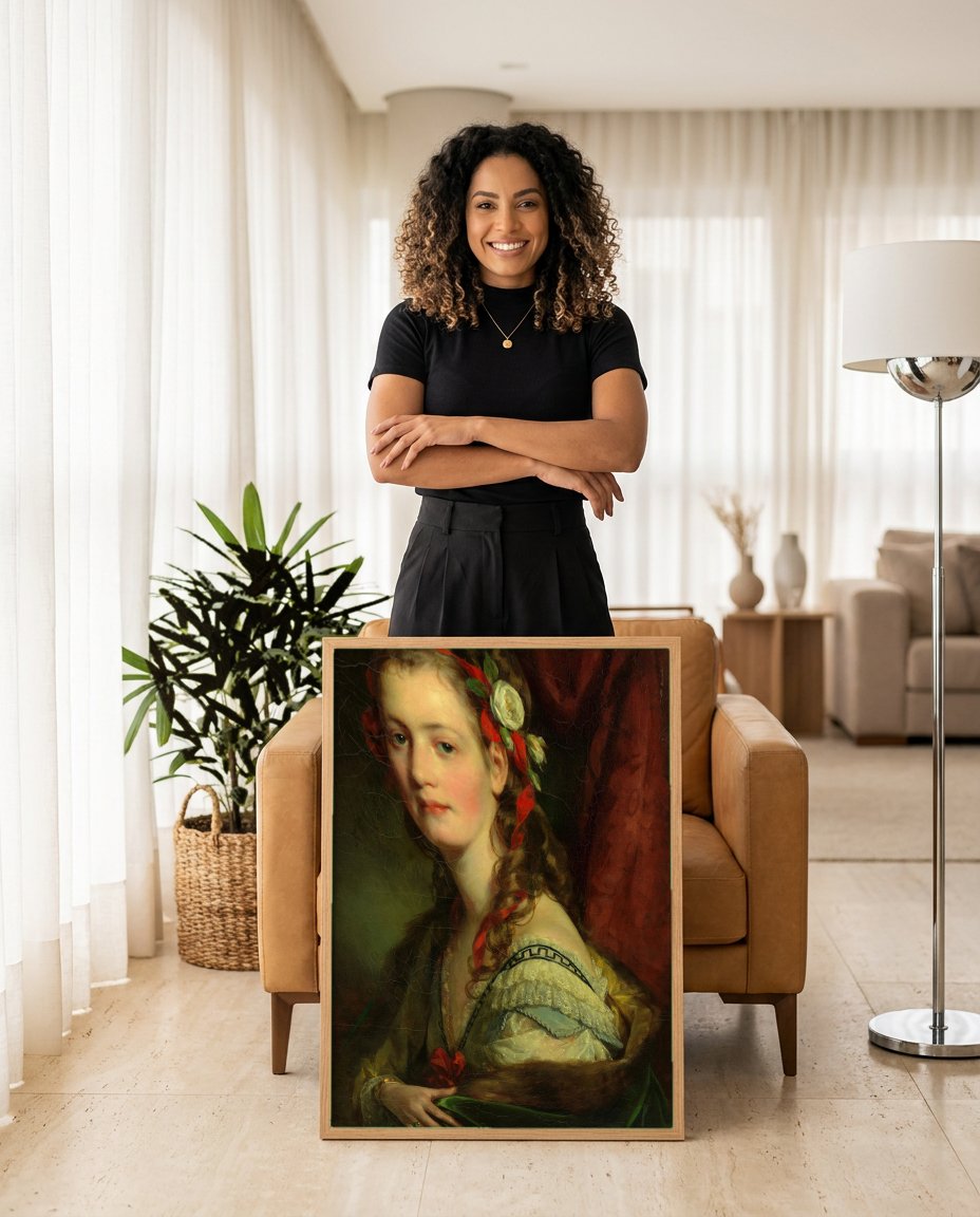 Quadro Decorativo 'A Bela Leitura' - Friedrich Von Amerling com modelo em ambiente