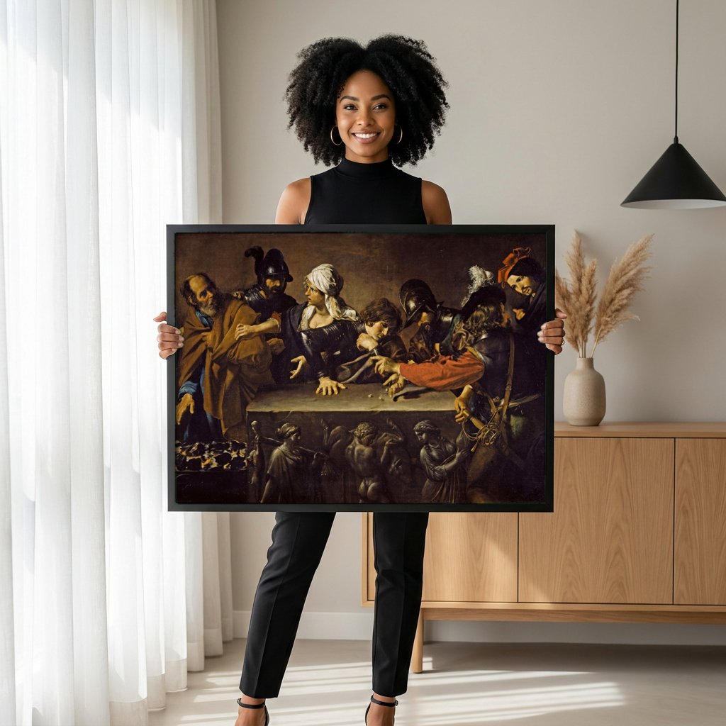 Quadro Decorativo A Negação de São Pedro - Valentin de Boulogne com modelo em ambiente