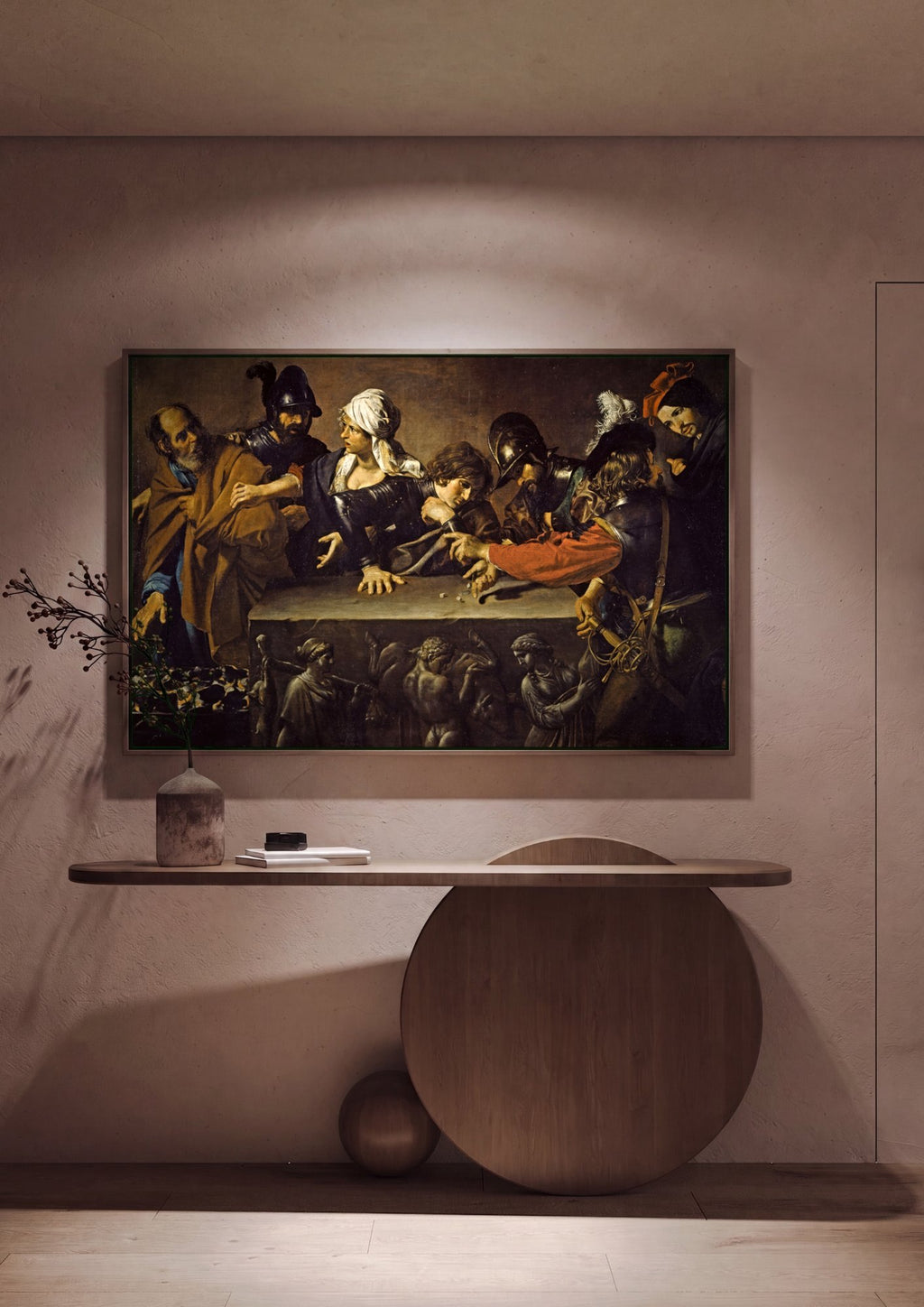 Quadro Decorativo A Negação de São Pedro - Valentin de Boulogne em ambiente decorado