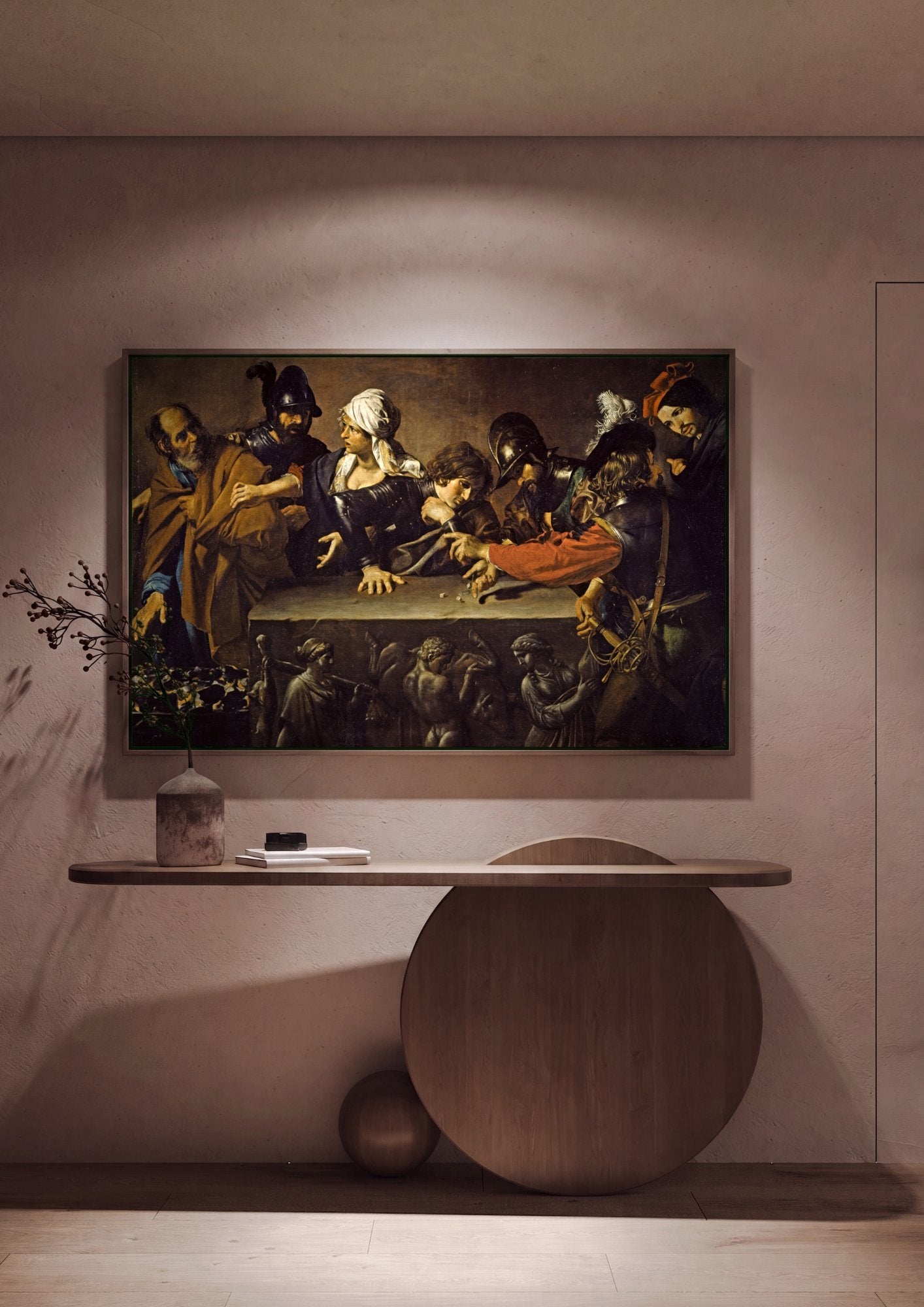 Quadro Decorativo A Negação de São Pedro - Valentin de Boulogne em ambiente decorado