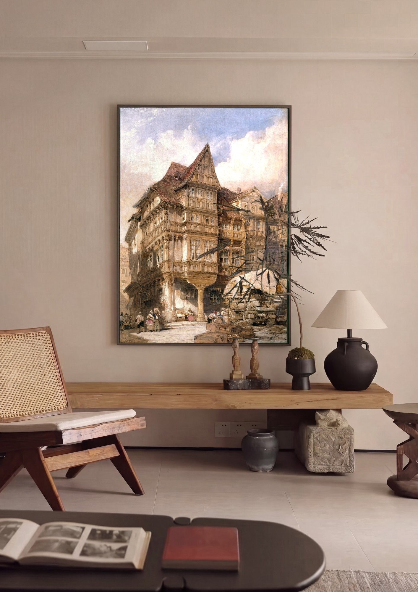 Quadro Decorativo Casas de Nuremberga - Dürer em ambiente decorado